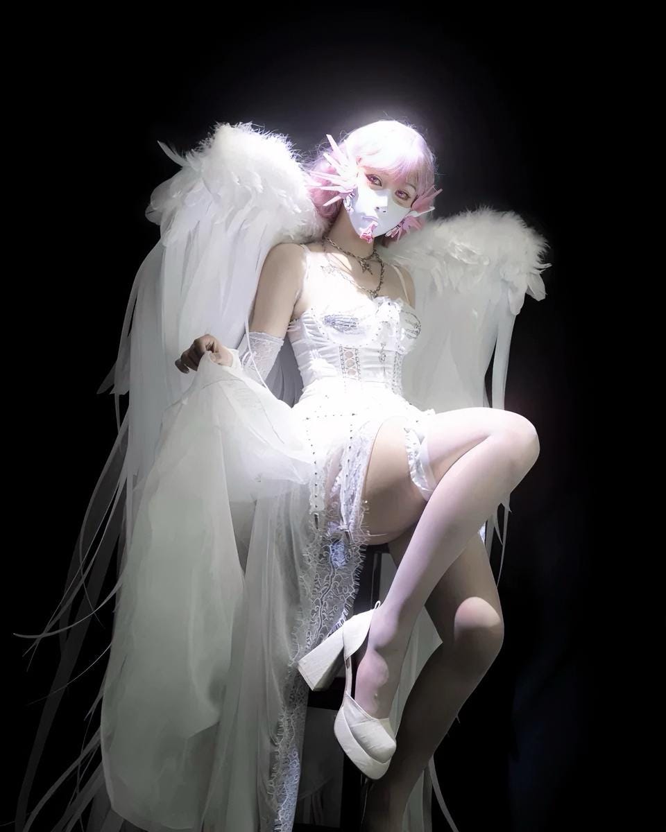 White Gothic Corset: Skull & Butterfly Bustier with Silver Chains, Dark Bride Halloween Costume, Xmas angel Cosplay Outfit