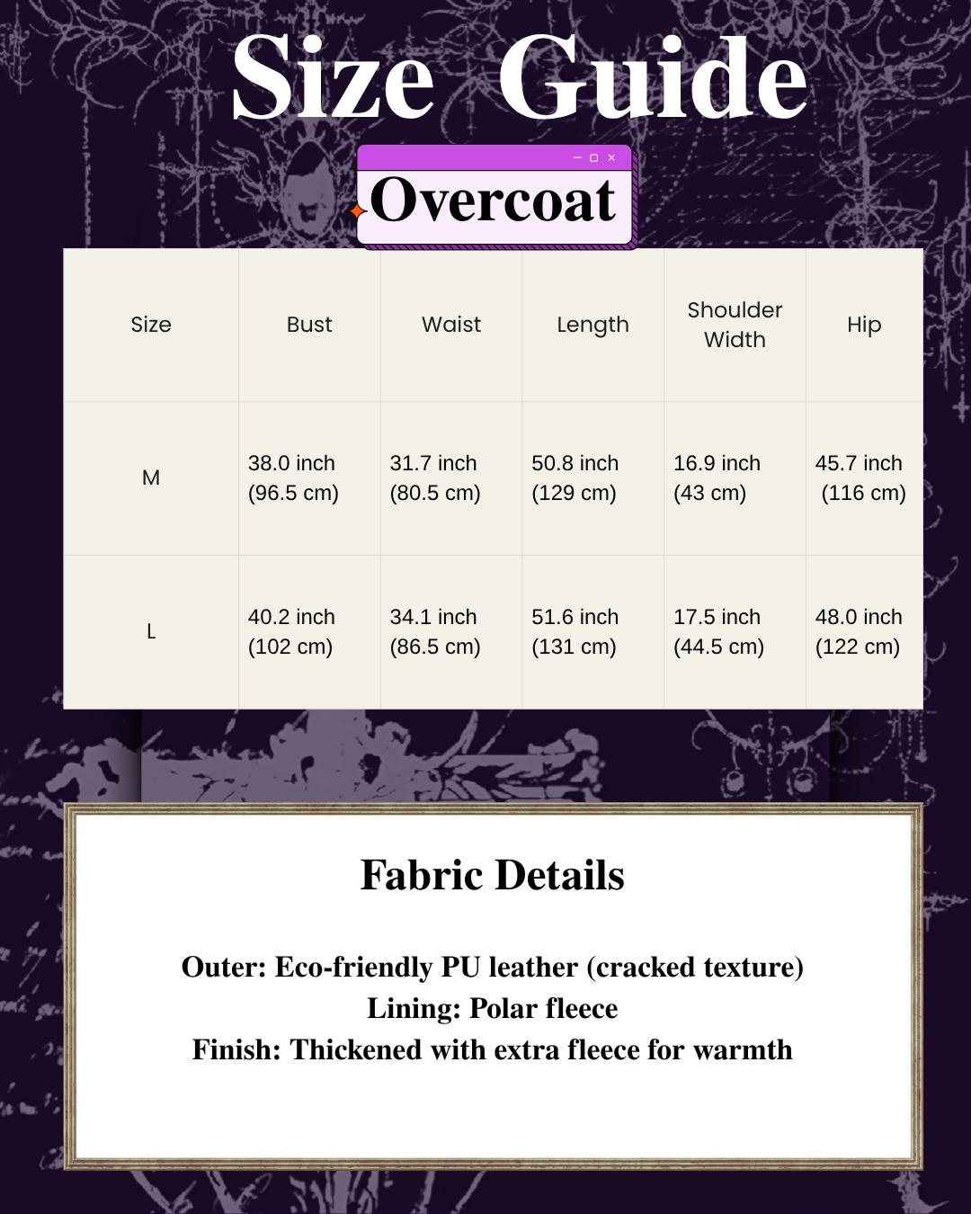 Gothic Black Trench Coat | Double Breasted Vegan Leather Overcoat with Fleece Lining, Steampunk Witch Outerwear, Punk Coat