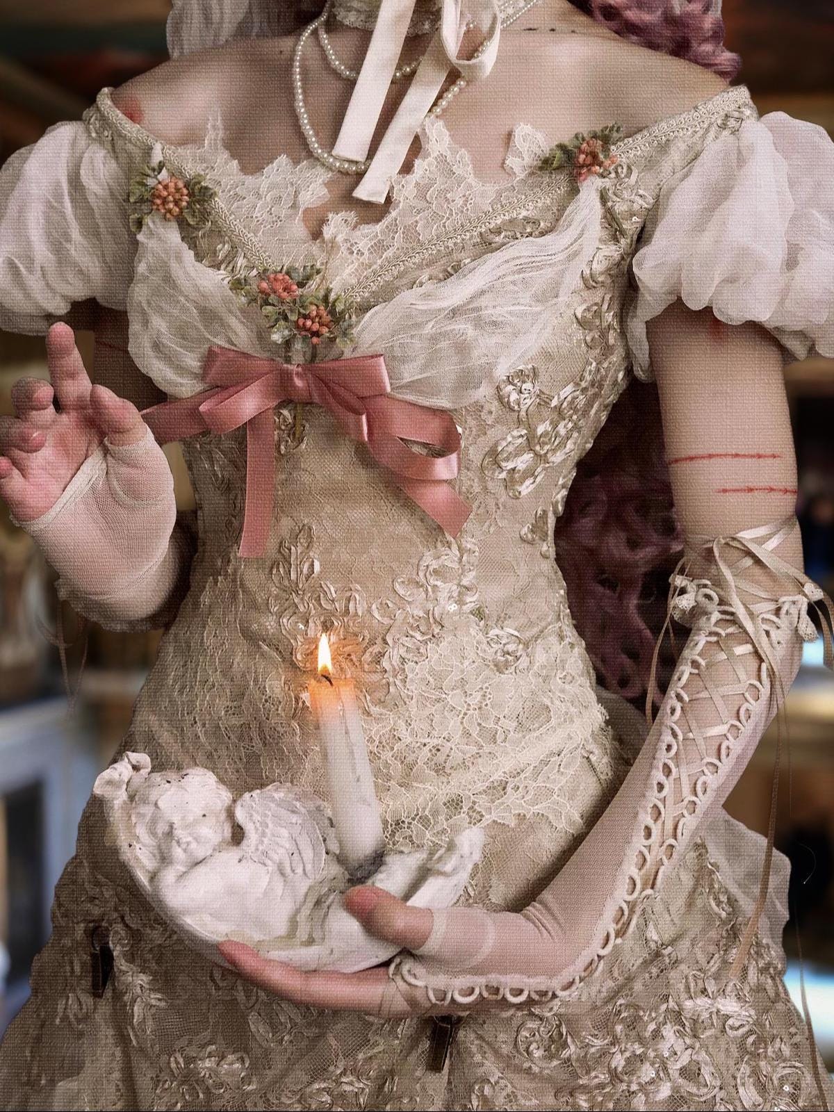 Baroque Blush Garden Lace Ball Gown with Bustle | Rococo Beige Pink Dress, Victorian Christmas Outfit, New Year Gala Historical Gown