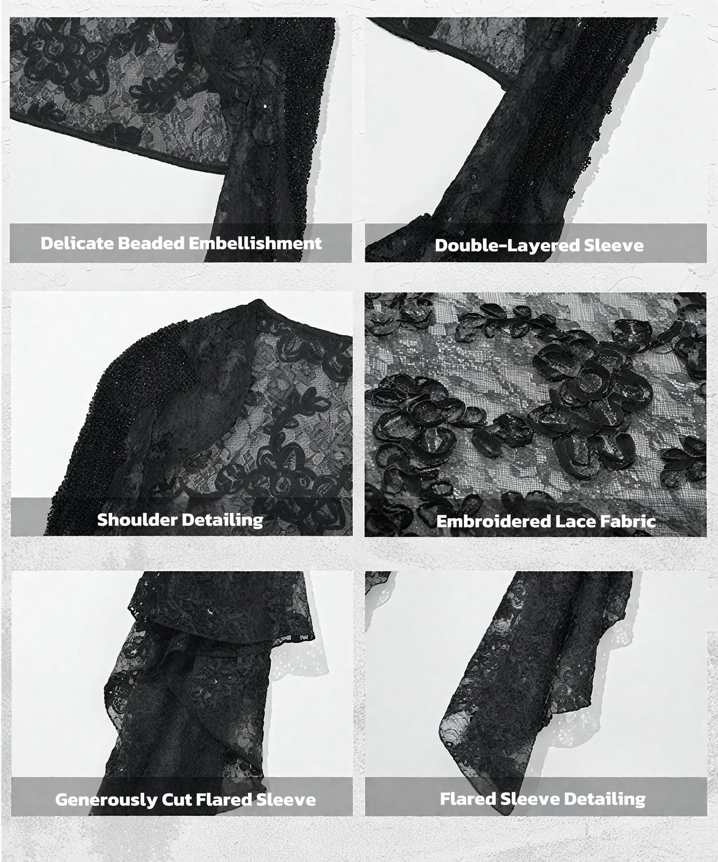 Dark Oracle Lace Bolero, Gothic Bell-Sleeve Shrug, Beaded Embroidered Capelet, Victorian Vampire Shawl, Christmas & New Year Party Cover-Up