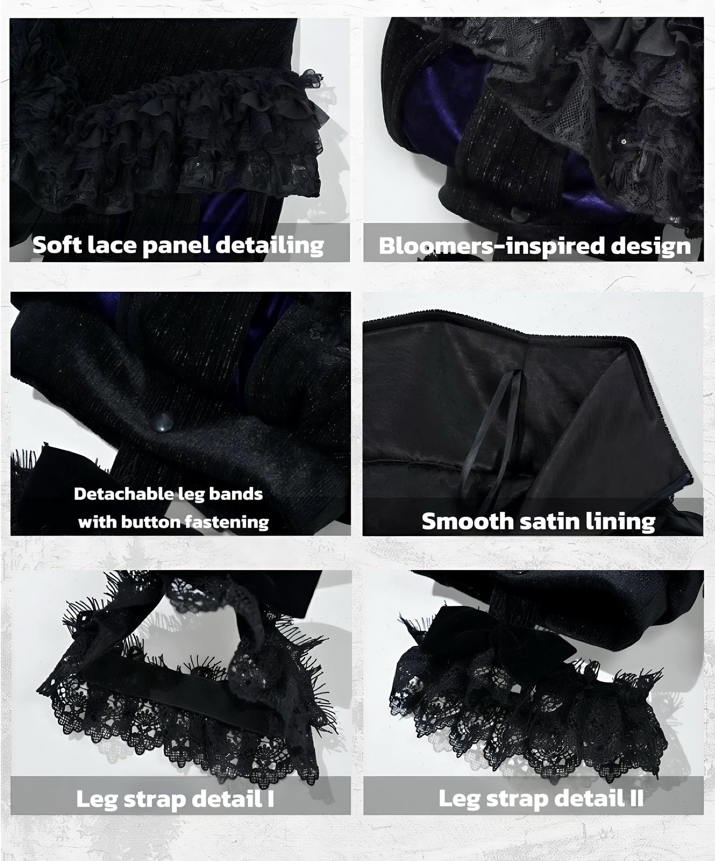 Nocturne Ruffle Bloomers | Gothic Lace Shorts with Detachable Garters, Victorian Baroque Ruffled Lingerie, Dark Romantic Outfit