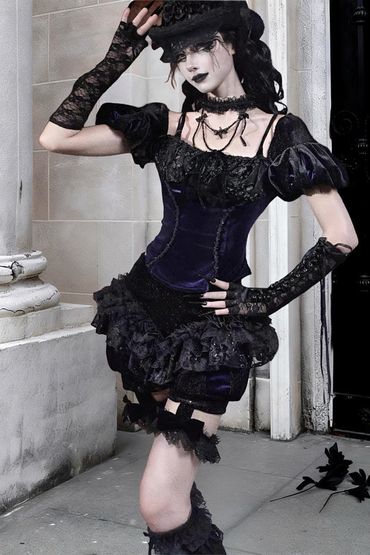 Nocturne Ruffle Bloomers | Gothic Lace Shorts with Detachable Garters, Victorian Baroque Ruffled Lingerie, Dark Romantic Outfit