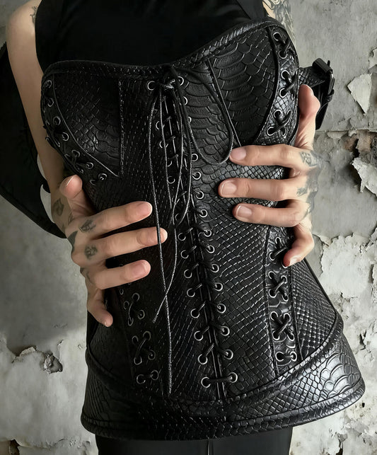 Gothic Snake Corset Bag, Black Serpent Leather Tote, Dark Fantasy Shoulder Purse, Gothic Queen Handbag, Fetish Punk Accessories