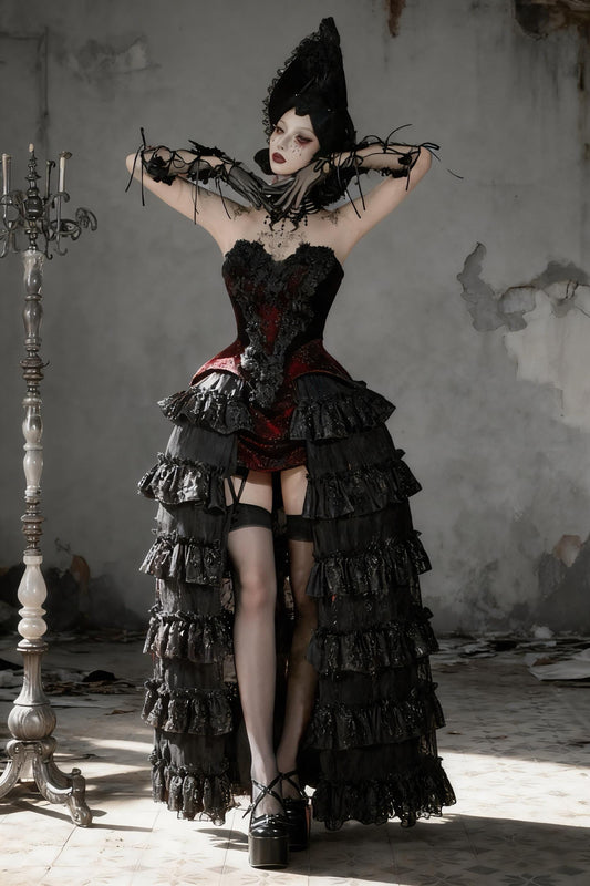 Crimson Widow Gothic Velvet Corset Dress - Victorian Baroque Gown for Christmas Ball, Holiday Gala & New Year Masquerade Party, Gift for Her