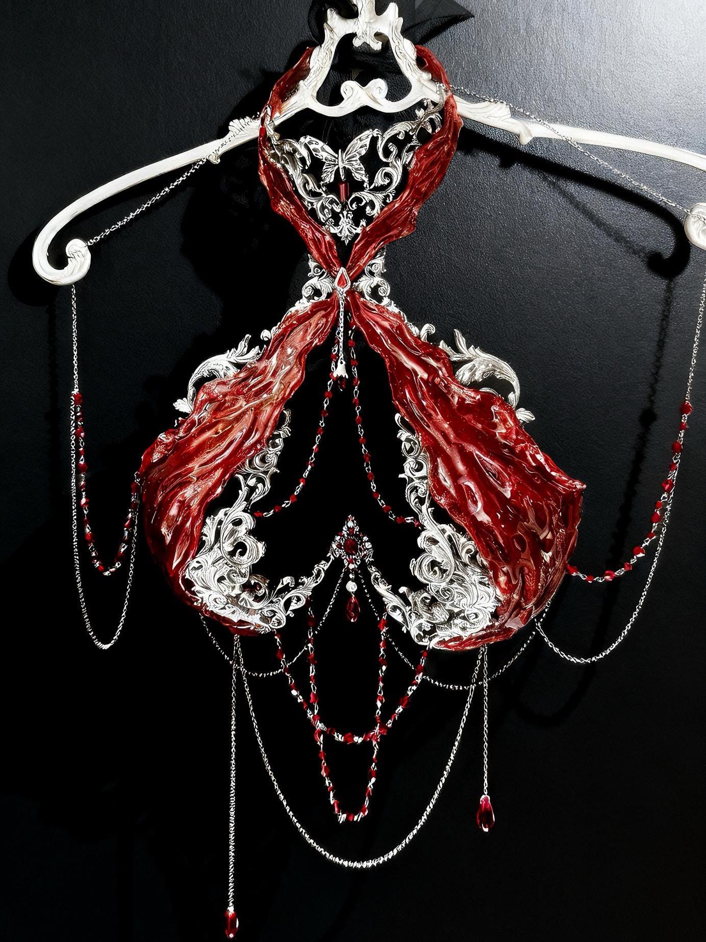 Handmade Red Rave Corset Top – Gothic Resin Silicone Bustier, Festival Rave Outfit, Fantasy Armor Lingerie, EDM, Burningman Outfit