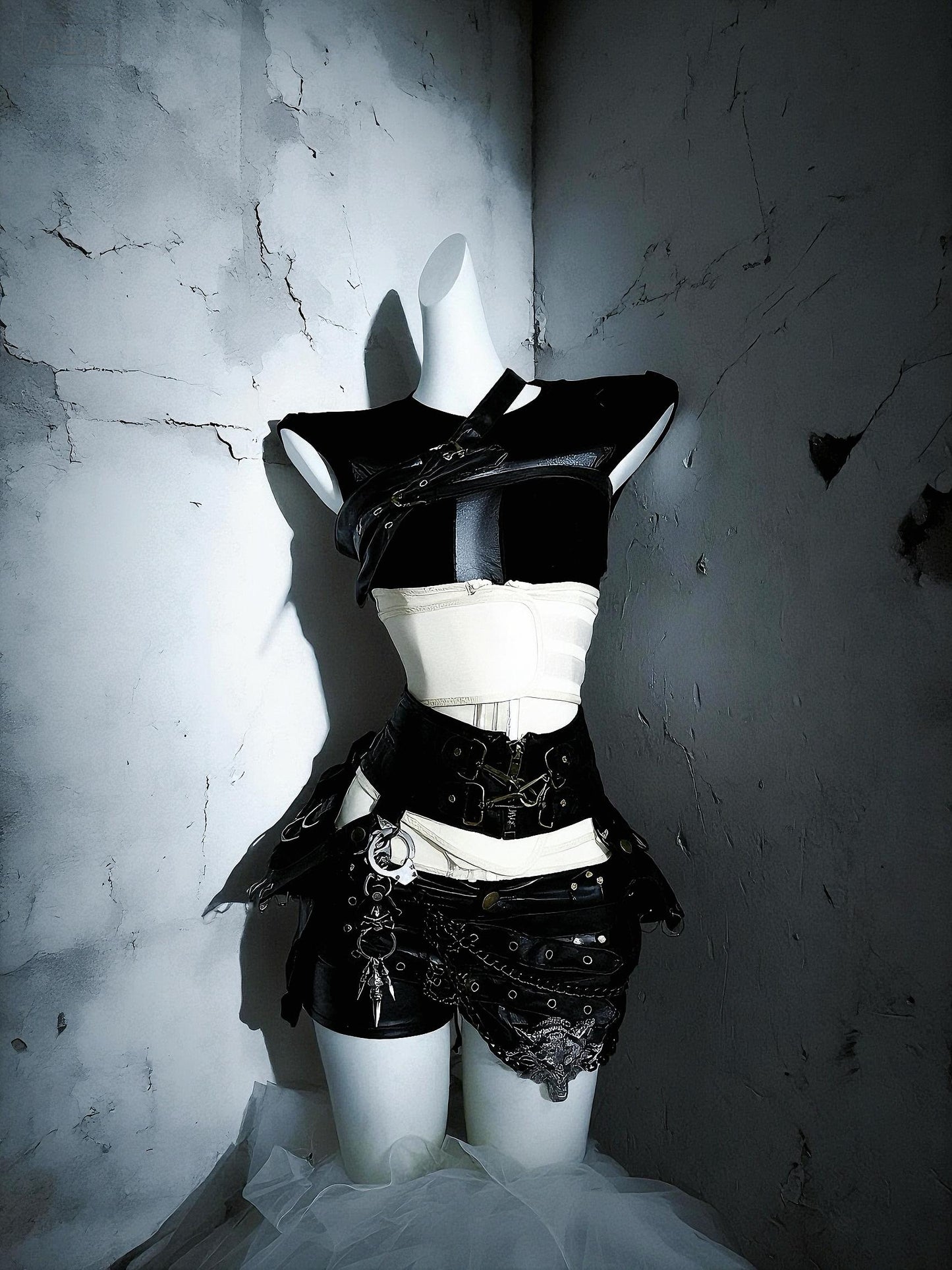 Channel Your Inner Rebel with Wolf & Skull Details-Gothic Punk Vegan Leather Shorts , Halloween Cosplay Festival Outfit,Halloween Costume