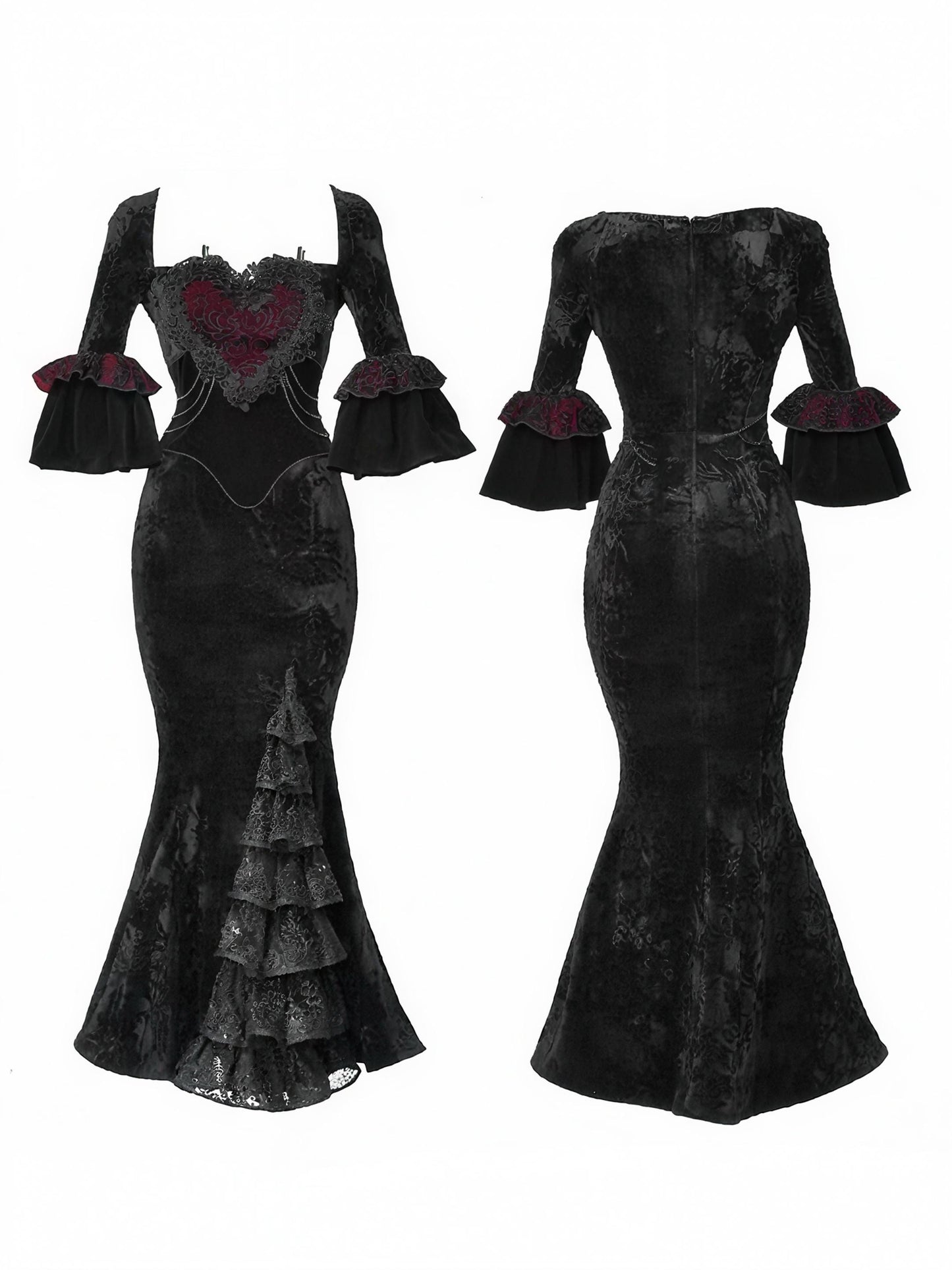 Crimson Duchess Gothic Velvet Dress | Baroque Gothic Evening Dress, Victorian Mermaid Dress, Gothic Christmas & New Year Ball