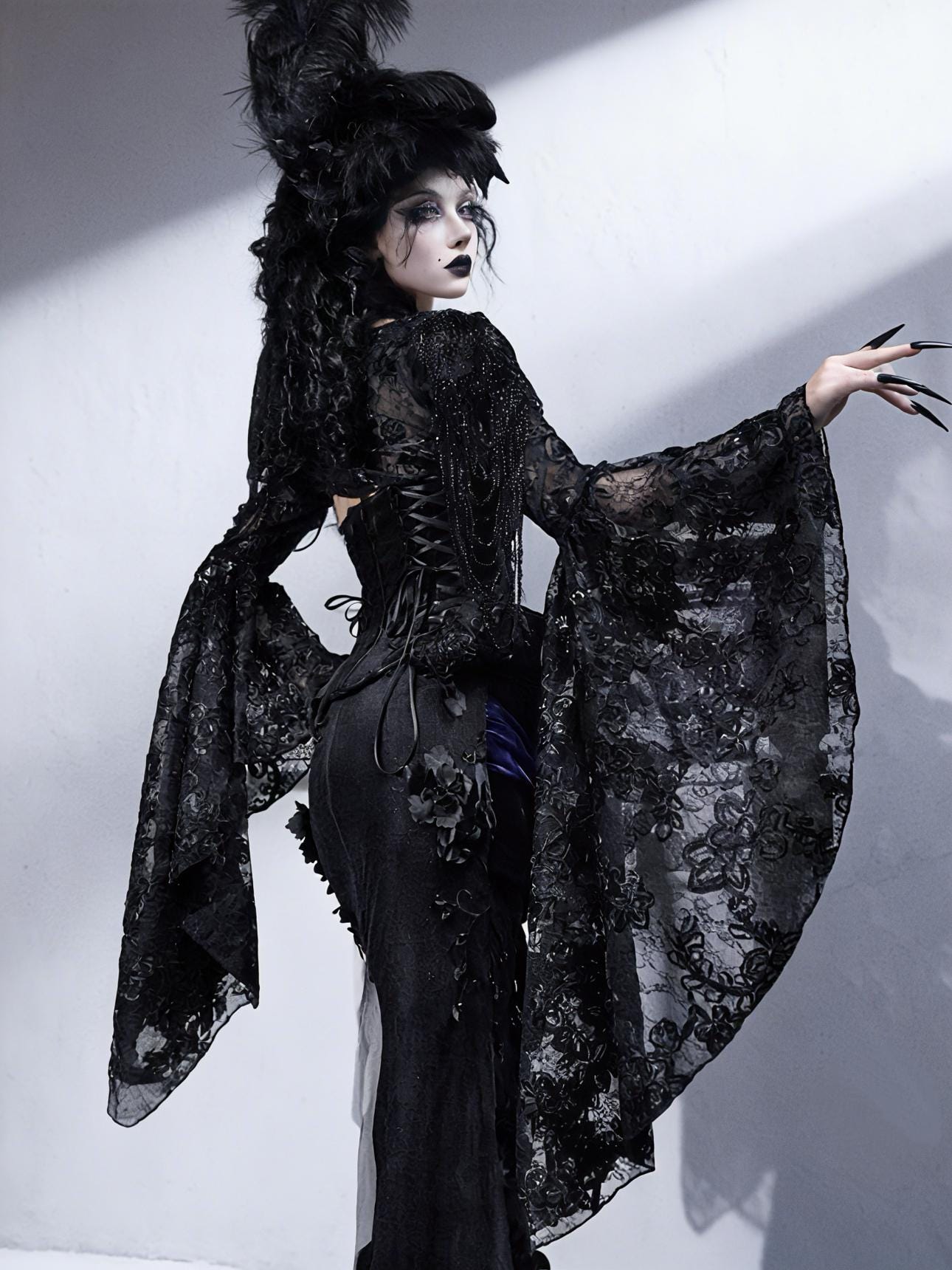 Dark Oracle Lace Bolero, Gothic Bell-Sleeve Shrug, Beaded Embroidered Capelet, Victorian Vampire Shawl, Christmas & New Year Party Cover-Up