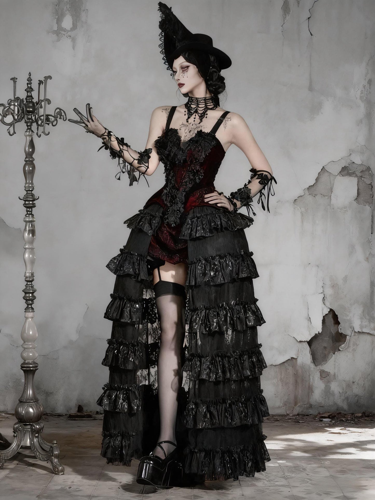 Crimson Widow Gothic Velvet Corset Dress - Victorian Baroque Gown for Christmas Ball, Holiday Gala & New Year Masquerade Party, Gift for Her