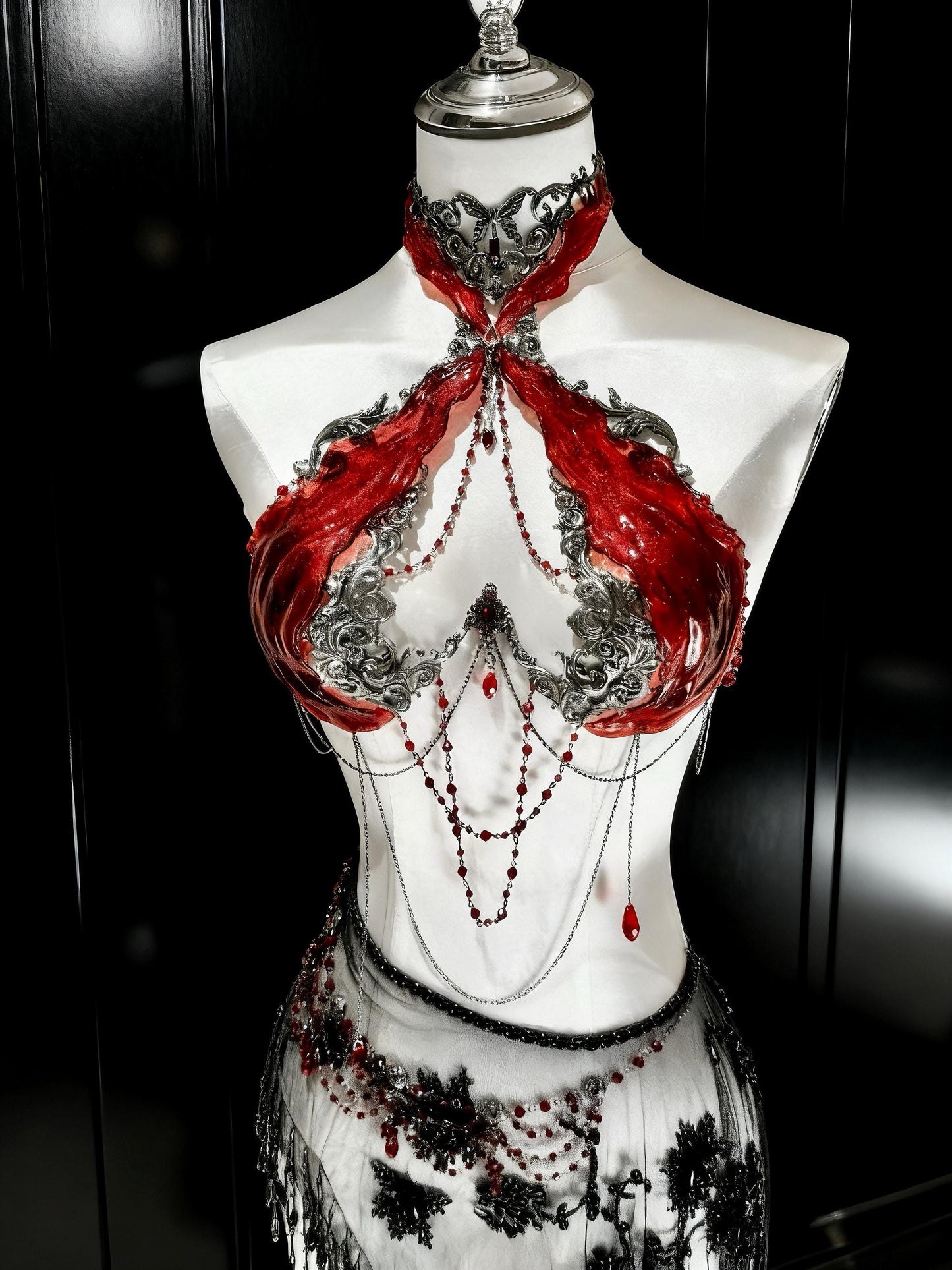 Handmade Red Rave Corset Top – Gothic Resin Silicone Bustier, Festival Rave Outfit, Fantasy Armor Lingerie, EDM, Burningman Outfit