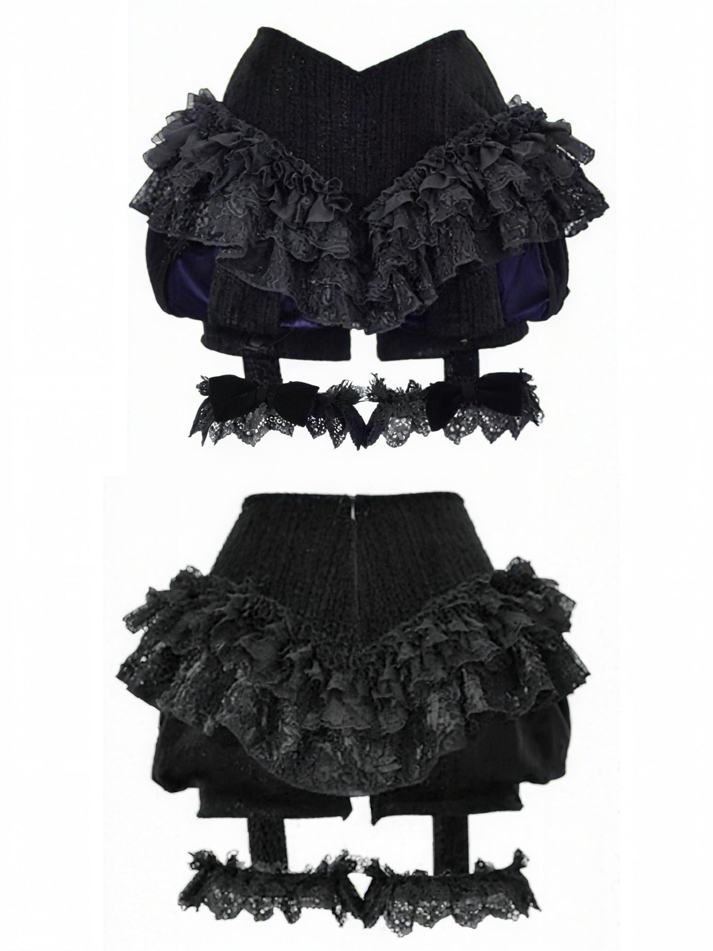 Nocturne Ruffle Bloomers | Gothic Lace Shorts with Detachable Garters, Victorian Baroque Ruffled Lingerie, Dark Romantic Outfit