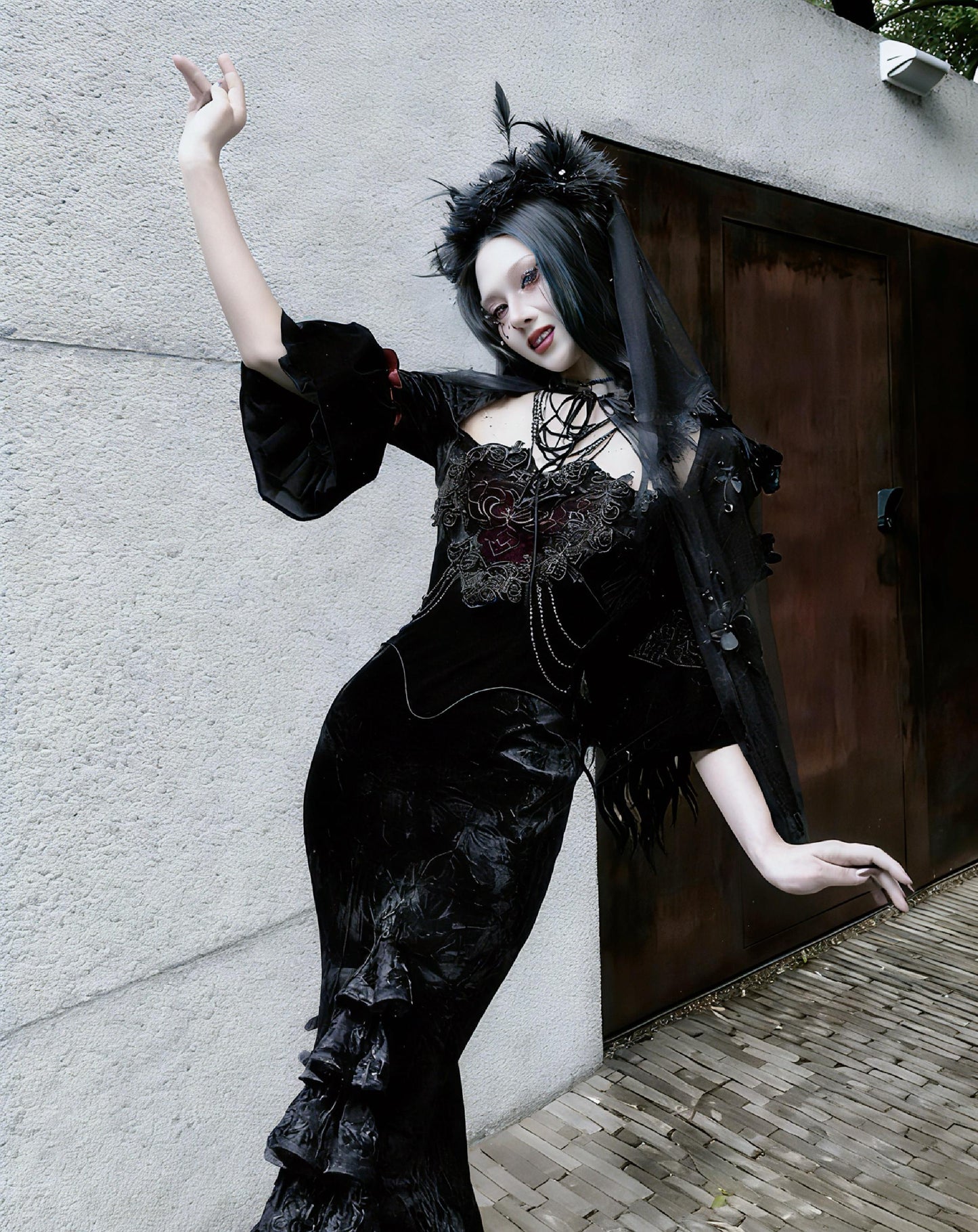 Crimson Duchess Gothic Velvet Dress | Baroque Gothic Evening Dress, Victorian Mermaid Dress, Gothic Christmas & New Year Ball