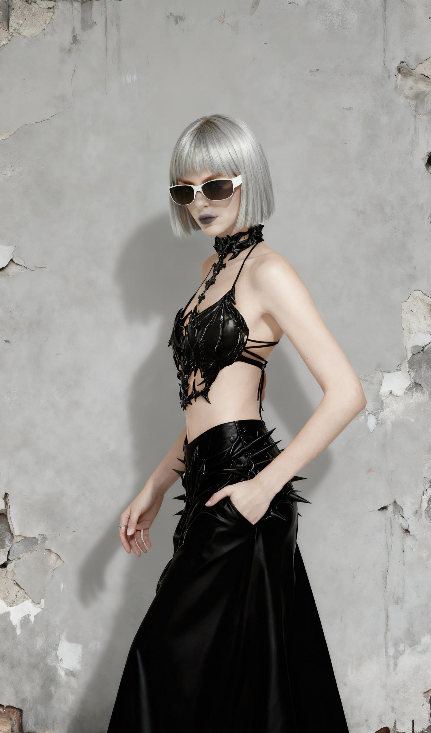 Dark Fantasy Gothic Spine Corset Costume 3D Printed Bat Wing Armor Top, Skeleton Chest Sculpture, Wearable Art Body Armo for Cosplay