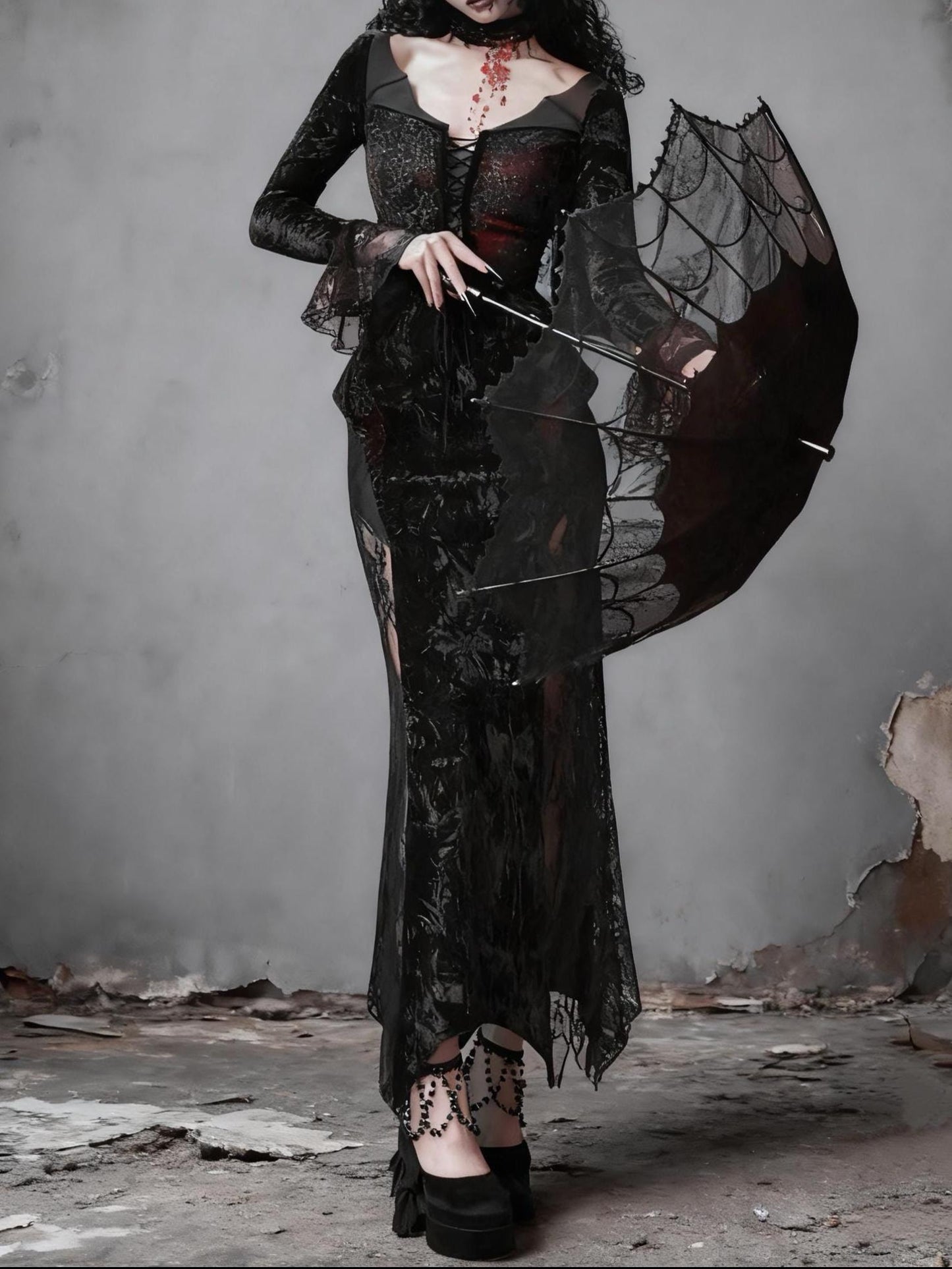 Scarlet Witch Gothic Mermaid Dress – Red Velvet Lace Vampire Gown, Dark Romance Corset Maxi Dress, Holiday Masquerade Outfit, Gift for her