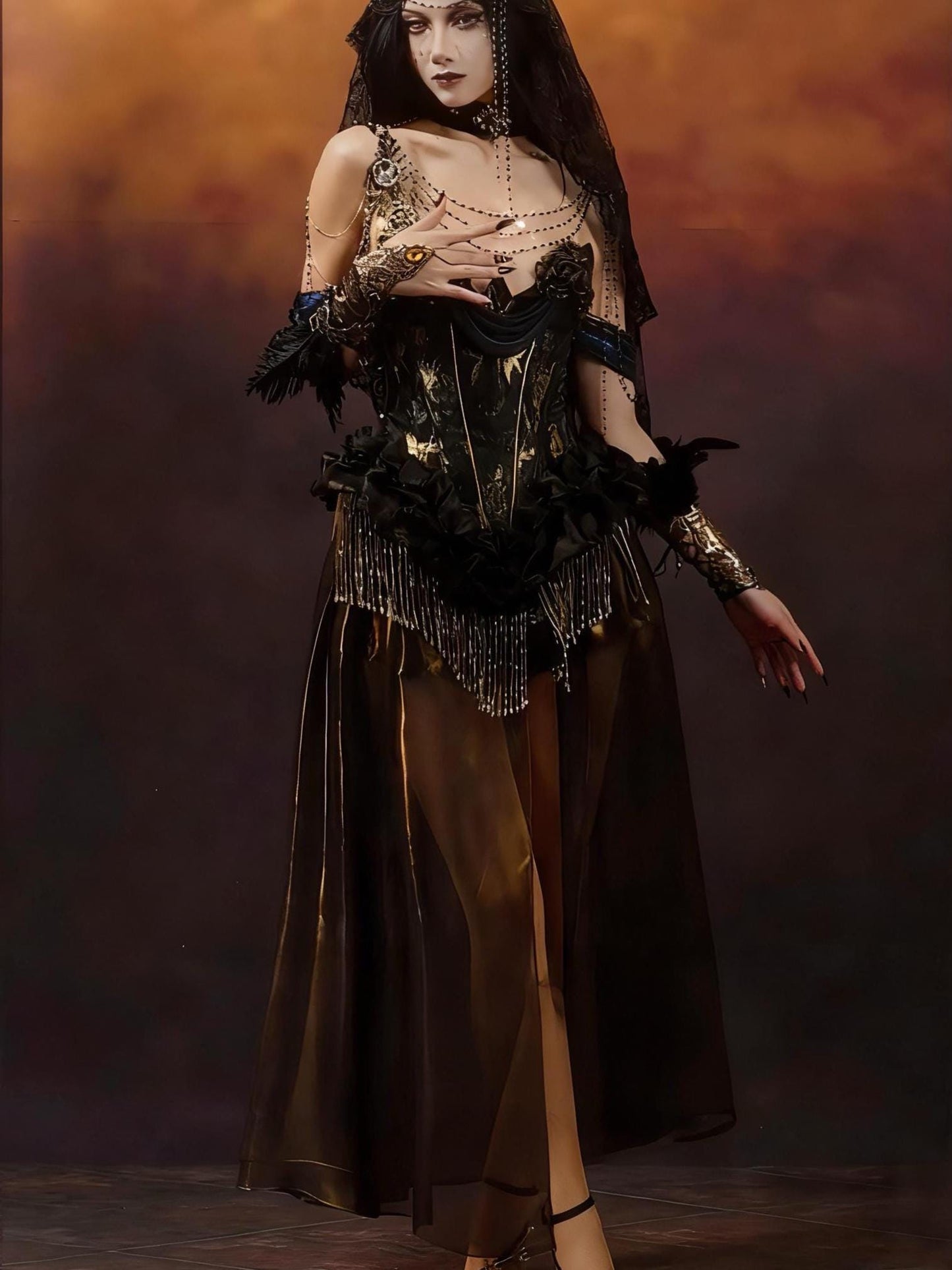 Golden Time Gothic Corset Dress, Baroque Gold Renaissance Gown, Victorian Masquerade Costume, Dark Romance Party Outfit, Retro Queen