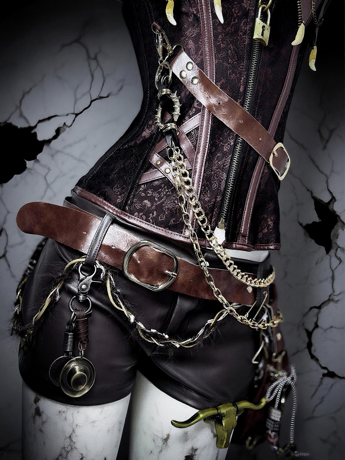 Bolldborne Gothic Pirate Costume: Vegan Leather Corset & Steampunk Shorts, Rave Outfit