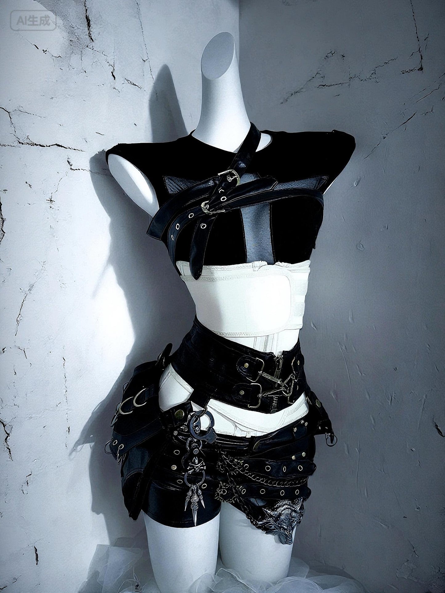 Channel Your Inner Rebel with Wolf & Skull Details-Gothic Punk Vegan Leather Shorts , Halloween Cosplay Festival Outfit,Halloween Costume