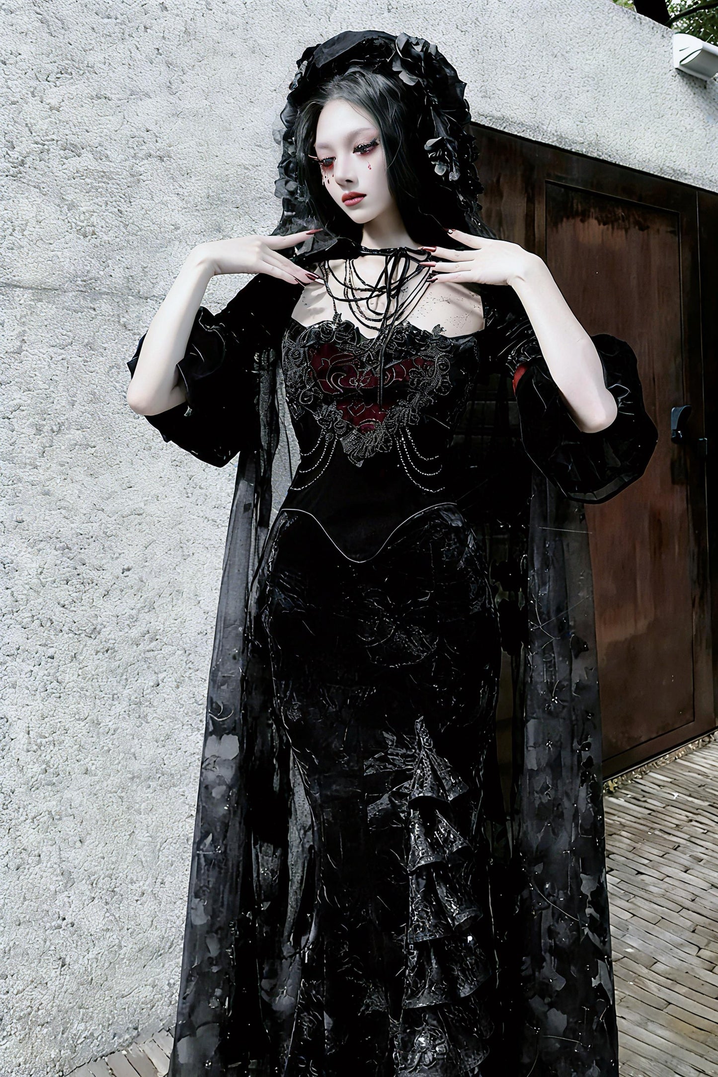 Crimson Duchess Gothic Velvet Dress | Baroque Gothic Evening Dress, Victorian Mermaid Dress, Gothic Christmas & New Year Ball