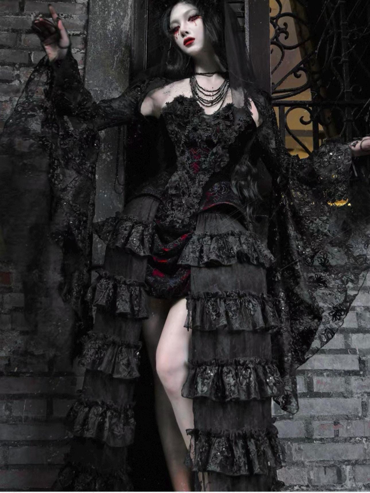 Crimson Widow Gothic Velvet Corset Dress - Victorian Baroque Gown for Christmas Ball, Holiday Gala & New Year Masquerade Party, Gift for Her