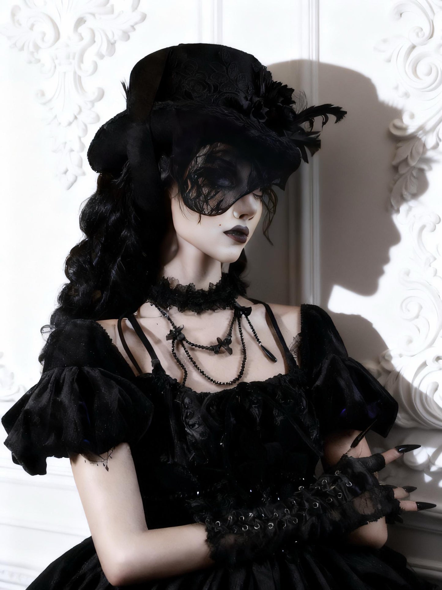 Victorian Gothic Wool Lace Top Hat, Victorian Steampunk Duke Hat with Embroidered Flowers & Feathers, Winter Gothic Costume Accessory