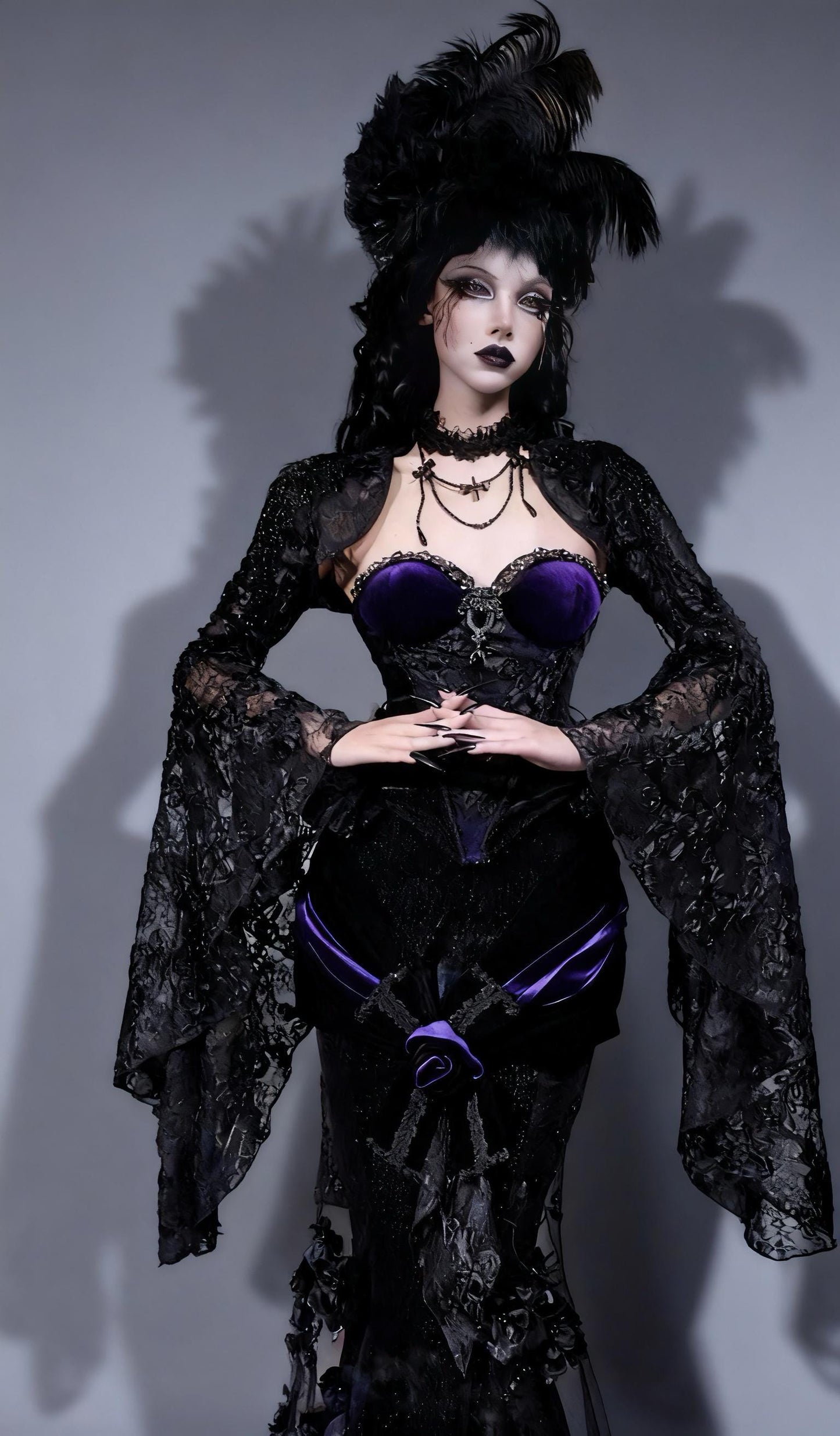 Dark Oracle Lace Bolero, Gothic Bell-Sleeve Shrug, Beaded Embroidered Capelet, Victorian Vampire Shawl, Christmas & New Year Party Cover-Up