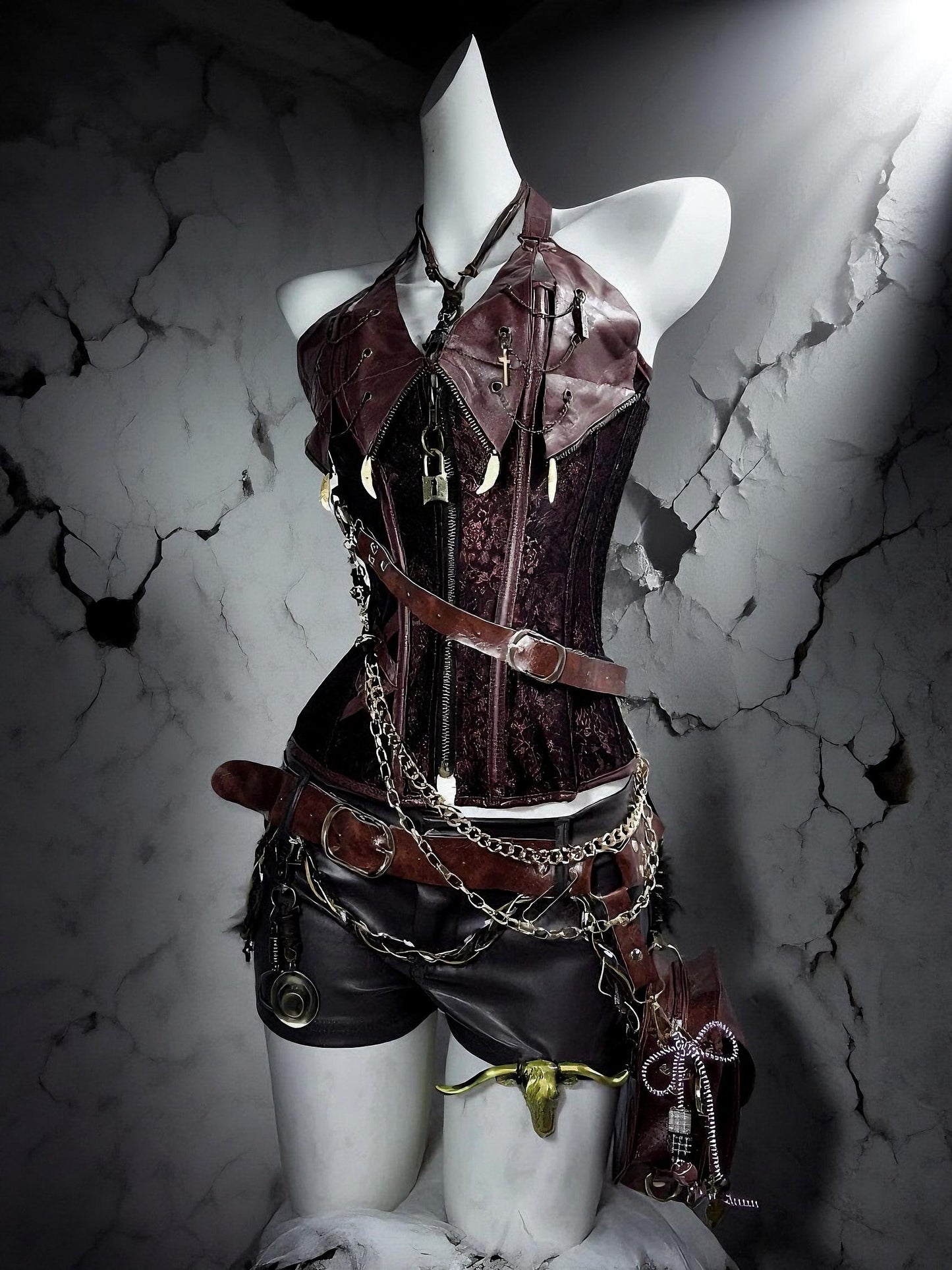 Bolldborne Gothic Pirate Costume: Vegan Leather Corset & Steampunk Shorts, Rave Outfit