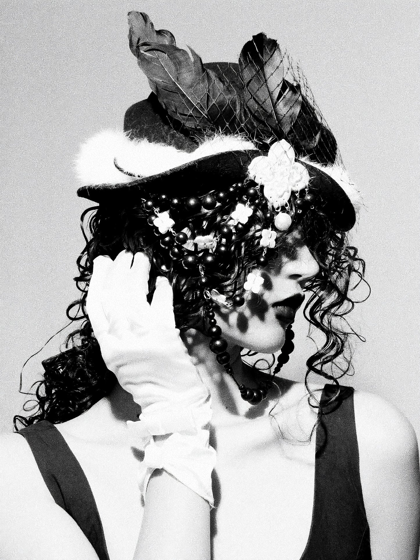 Gothic Wool Veil Hat Fascinator, Ceramic Flower, Feathers, Beaded Drape, Chrisman Victorian Dark Couture - Gothic Wool Veil Hat Fascinator, Ceramic Flower, Feathers, Beaded Drape, Chrisman Victorian Dark Couture - Dorothy