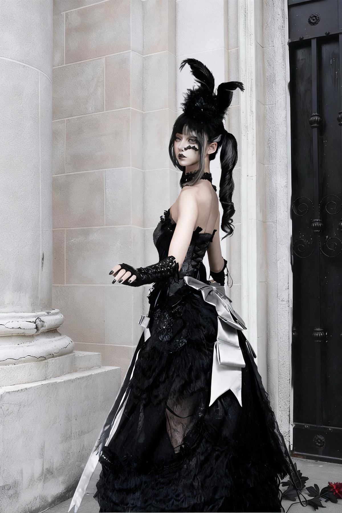 Gothic Black Heart Corset Top – Sheer Mesh Bustier with Jacquard Fabric & Cotton Lace Trim Dark Romantic Lace Up Corset, Gift for Cosplayer