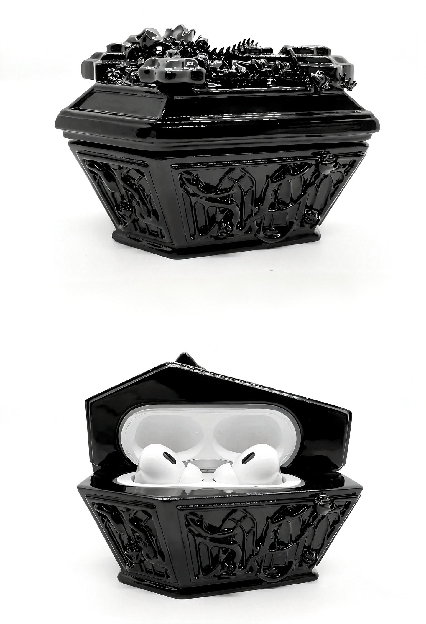 3D Printed Gothic Coffin Case | Fits AirPods Pro / AirPods Pro 2 | Unique Dark Aesthetic Earbuds Holder