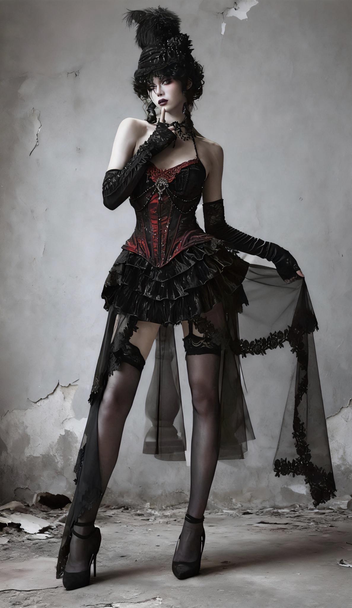 Countess of Dracula Gothic Corset Dress with Choker, Red Velvet Lace Vampire Costume, Victorian Gothic Corset Top & Layered Mesh Skirt