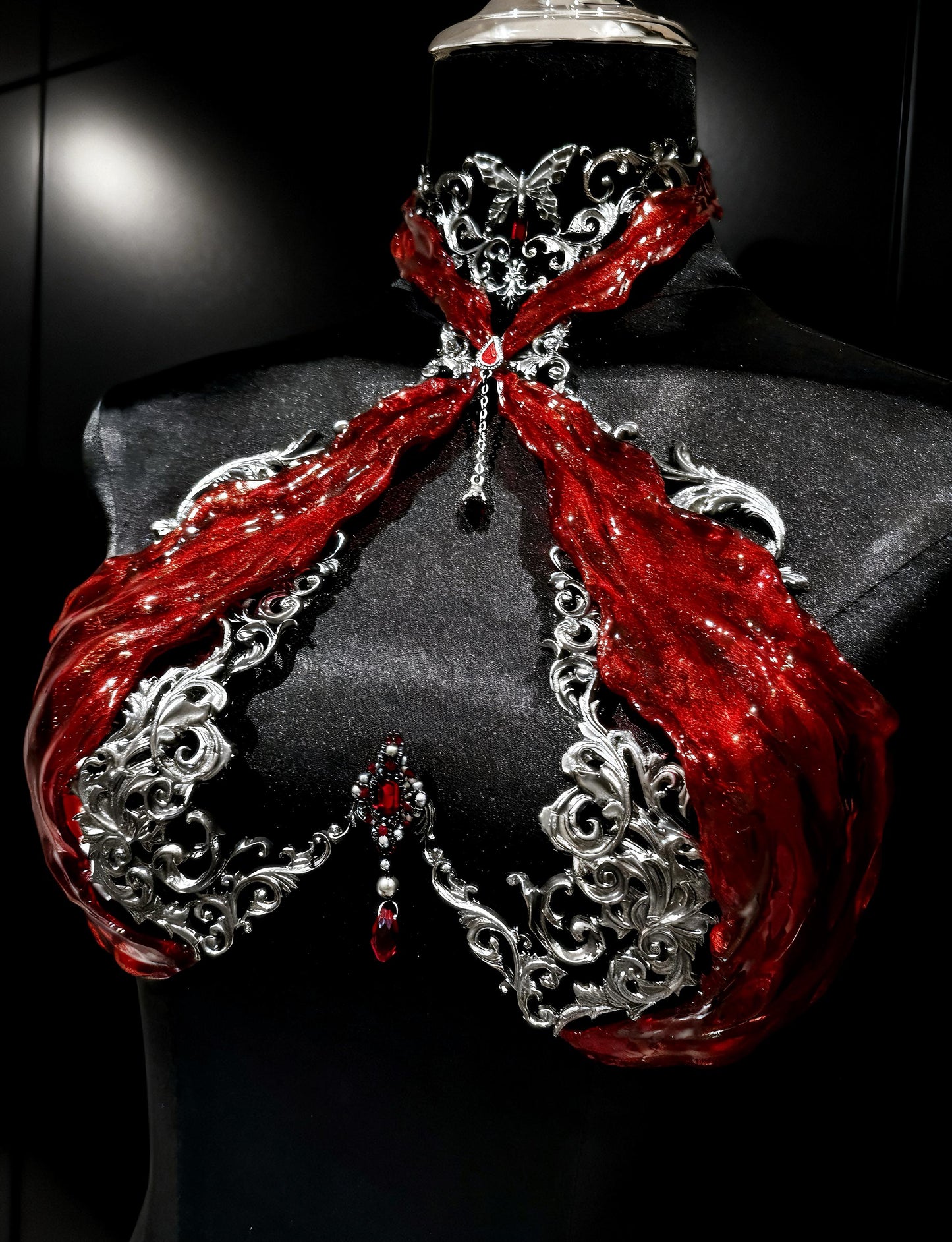 Handmade Red Rave Corset Top – Gothic Resin Silicone Bustier, Festival Rave Outfit, Fantasy Armor Lingerie, EDM, Burningman Outfit