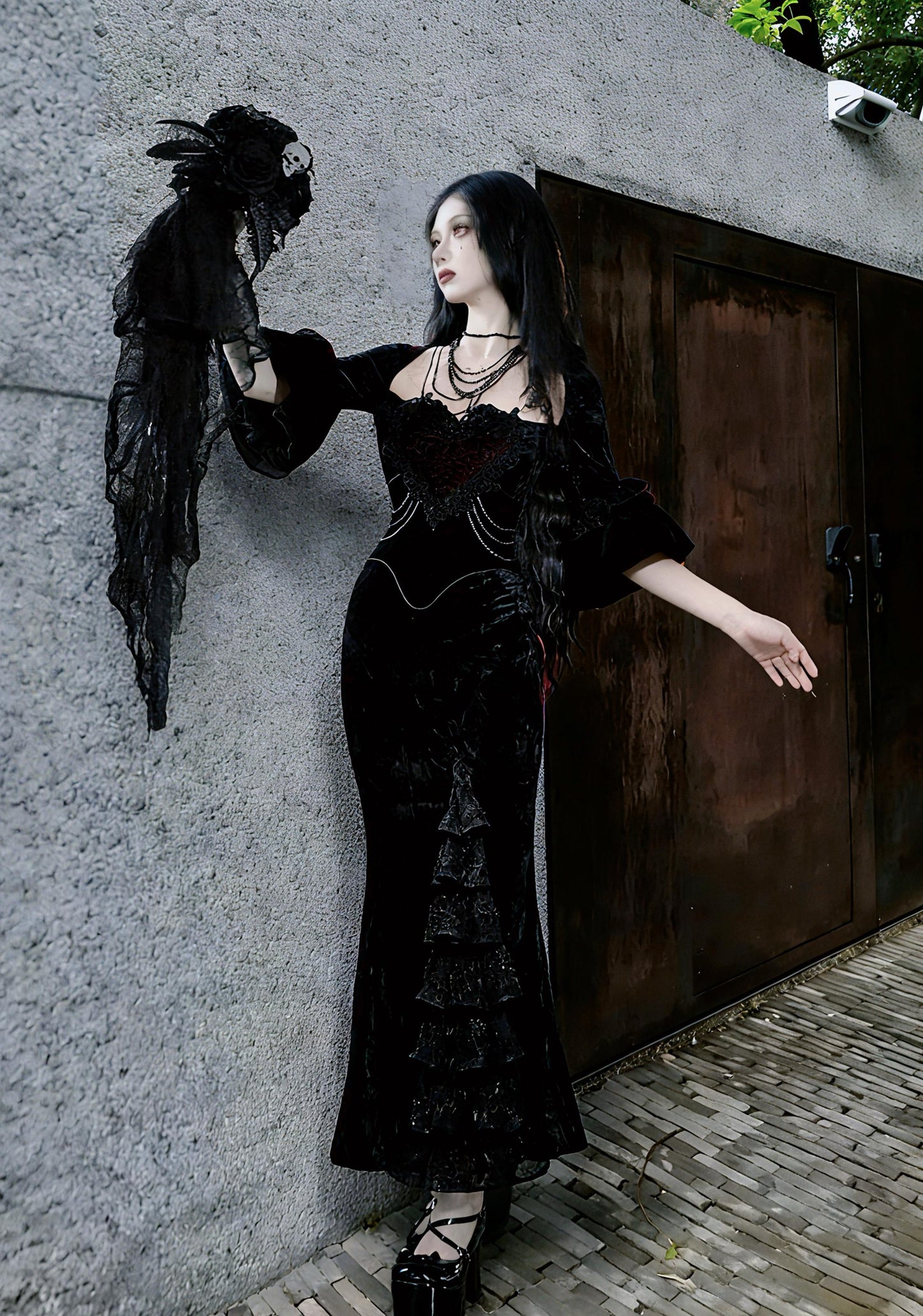 Crimson Duchess Gothic Velvet Dress | Baroque Gothic Evening Dress, Victorian Mermaid Dress, Gothic Christmas & New Year Ball