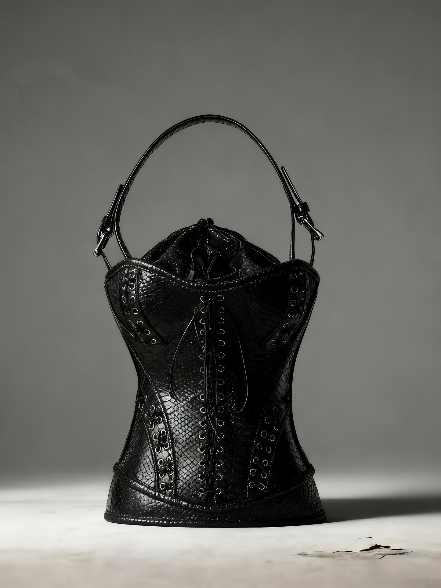 Gothic Snake Corset Bag, Black Serpent Leather Tote, Dark Fantasy Shoulder Purse, Gothic Queen Handbag, Fetish Punk Accessories