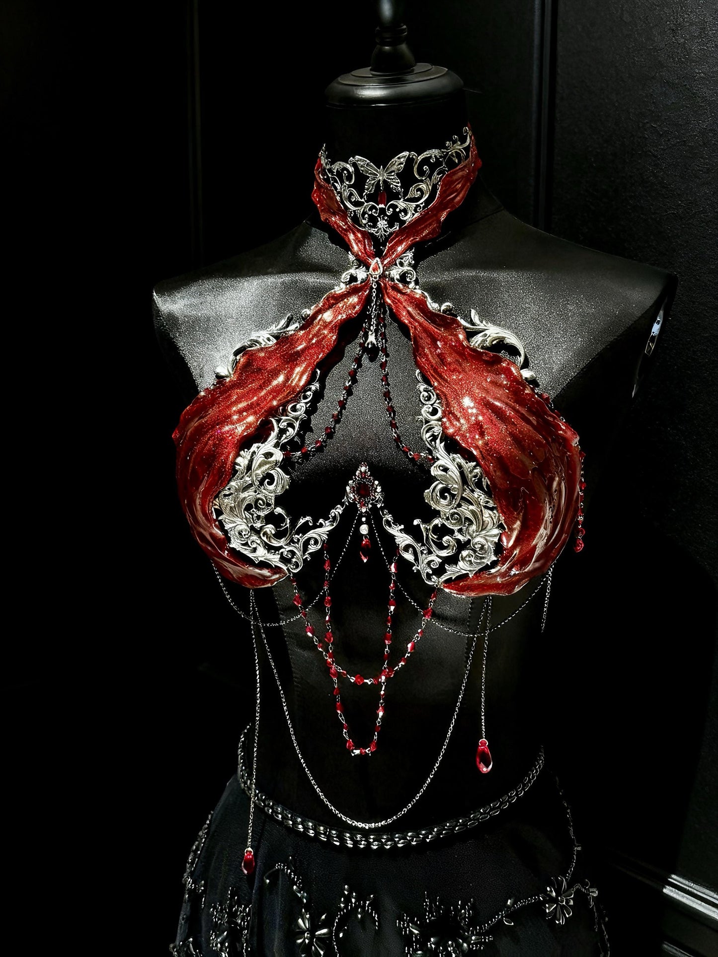 Handmade Red Rave Corset Top – Gothic Resin Silicone Bustier, Festival Rave Outfit, Fantasy Armor Lingerie, EDM, Burningman Outfit