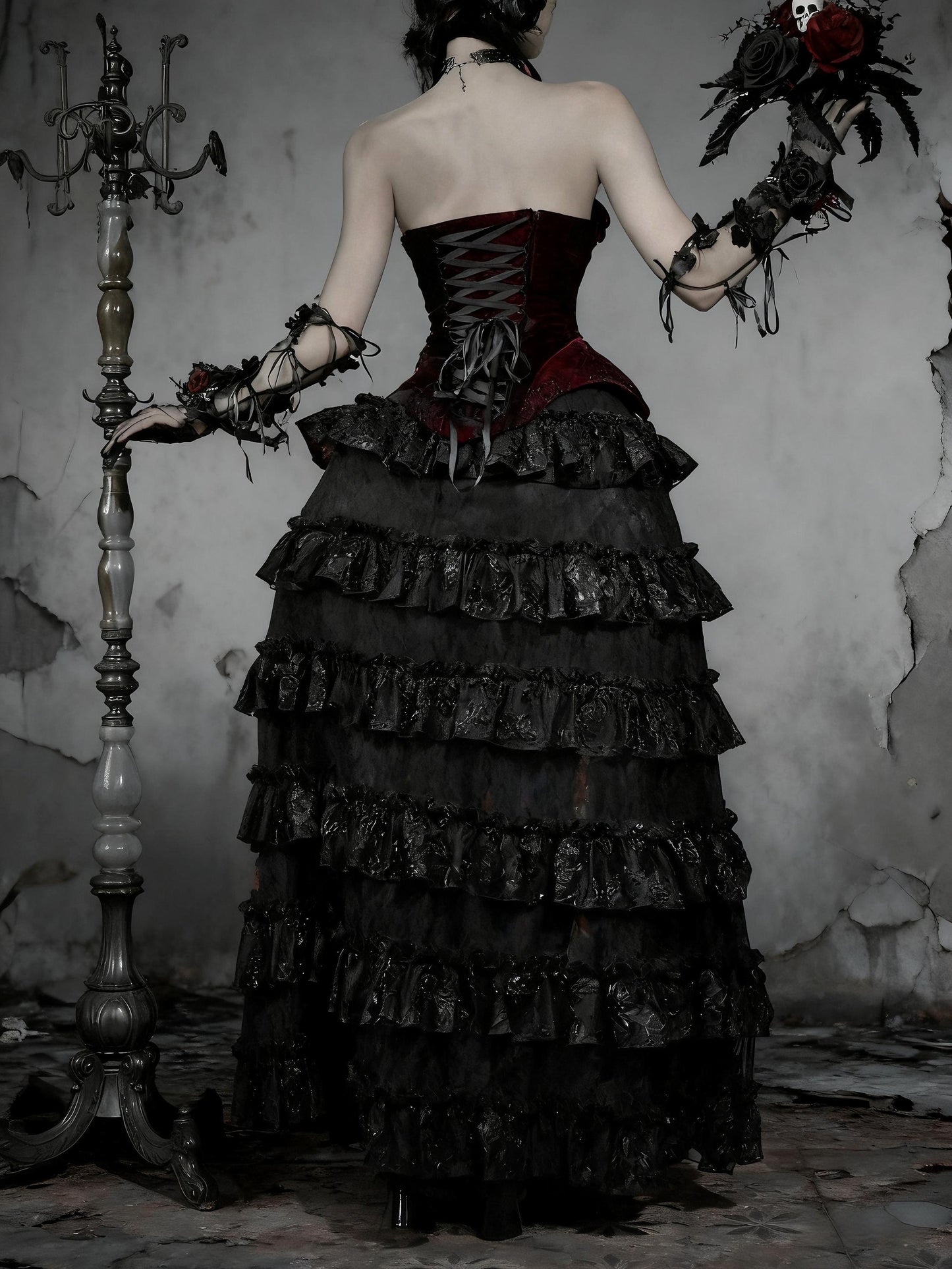 Crimson Widow Gothic Velvet Corset Dress - Victorian Baroque Gown for Christmas Ball, Holiday Gala & New Year Masquerade Party, Gift for Her