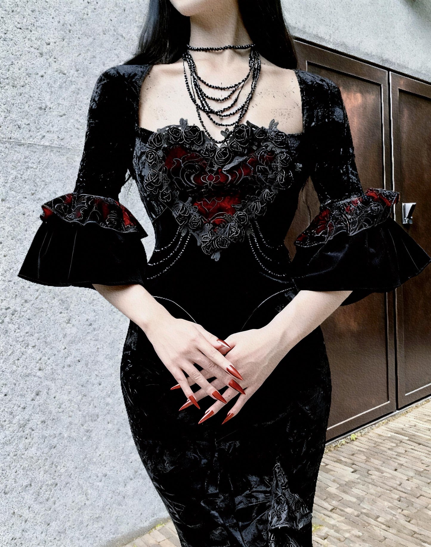 Crimson Duchess Gothic Velvet Dress | Baroque Gothic Evening Dress, Victorian Mermaid Dress, Gothic Christmas & New Year Ball