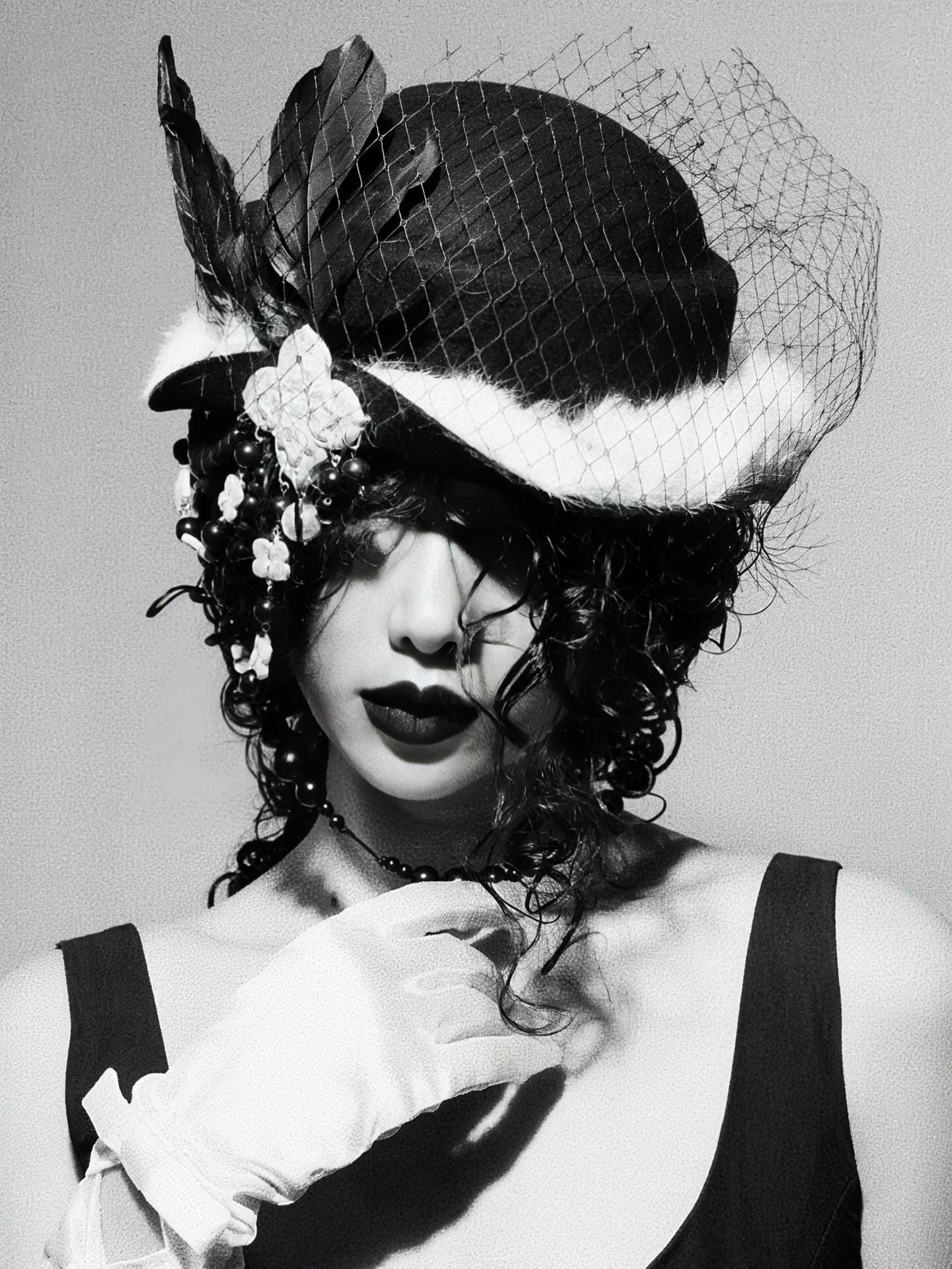 Gothic Wool Veil Hat Fascinator, Ceramic Flower, Feathers, Beaded Drape, Chrisman Victorian Dark Couture - Gothic Wool Veil Hat Fascinator, Ceramic Flower, Feathers, Beaded Drape, Chrisman Victorian Dark Couture - Dorothy