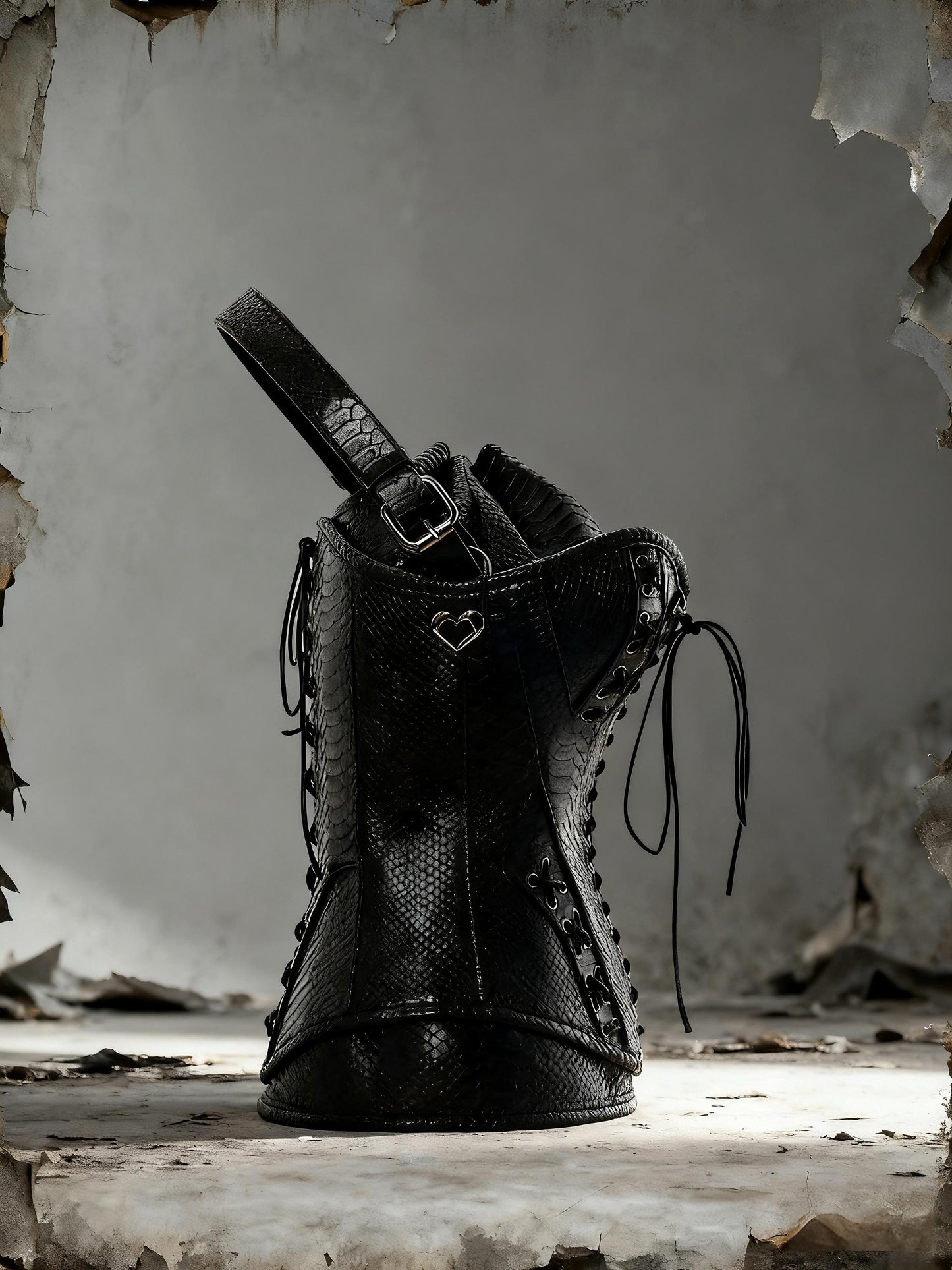 Gothic Snake Corset Bag, Black Serpent Leather Tote, Dark Fantasy Shoulder Purse, Gothic Queen Handbag, Fetish Punk Accessories