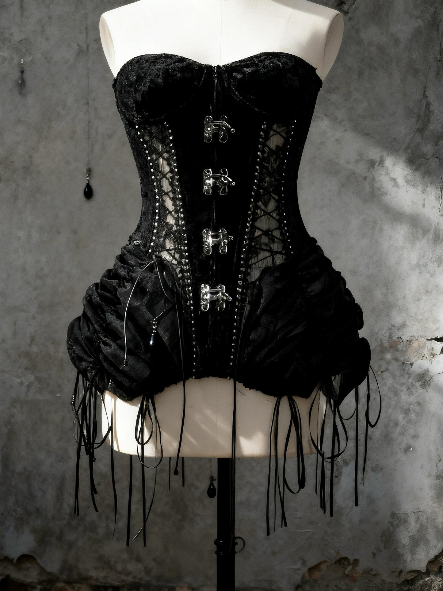 Hell Alice Gothic Corset 3 Pieces Set – Medieval Dark Angel Cage Skirt Burlesque Party Costume, Gift for Cosplayer, The Black Countess, Xmas