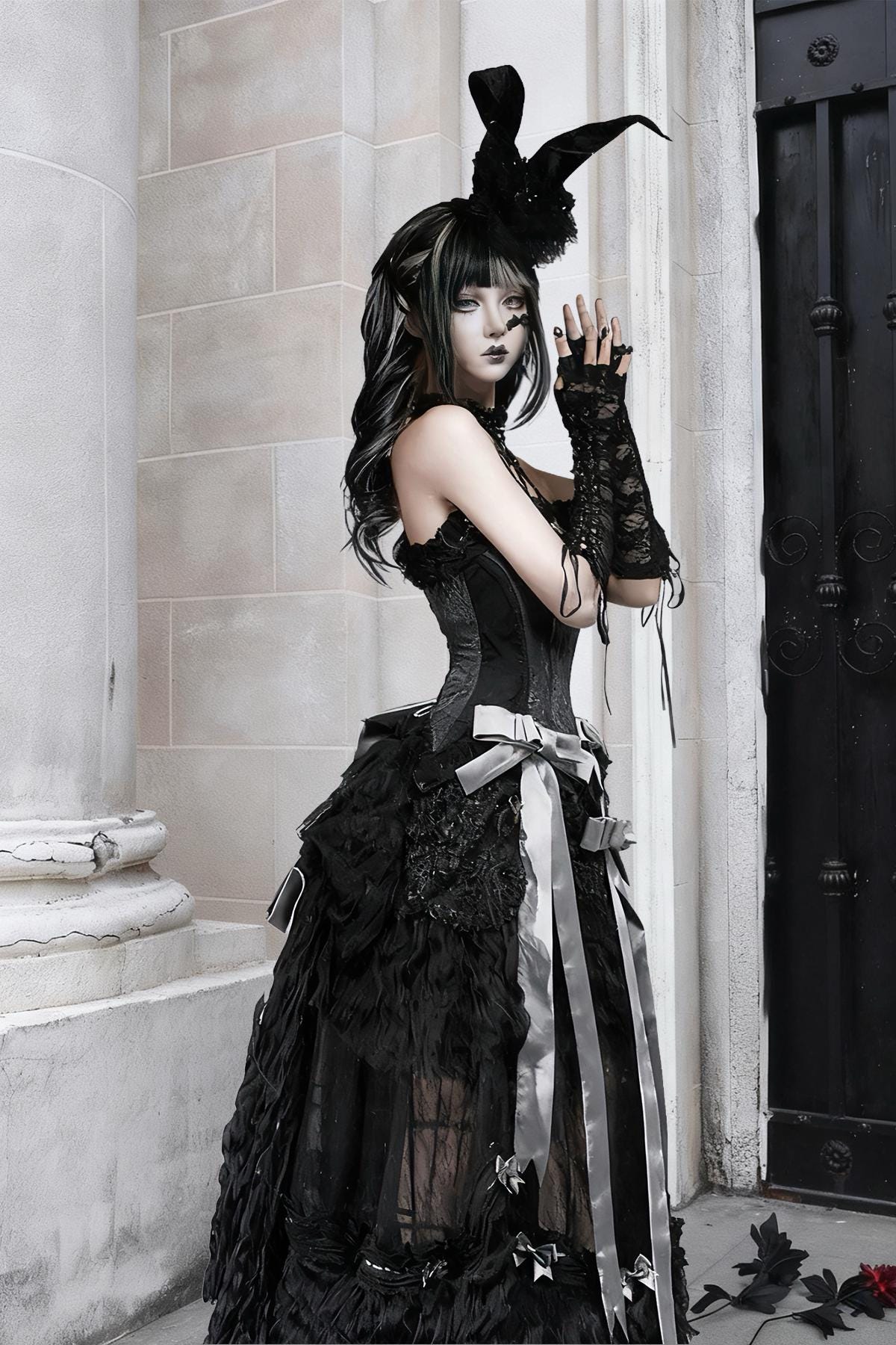 Gothic Black Heart Corset Top – Sheer Mesh Bustier with Jacquard Fabric & Cotton Lace Trim Dark Romantic Lace Up Corset, Gift for Cosplayer