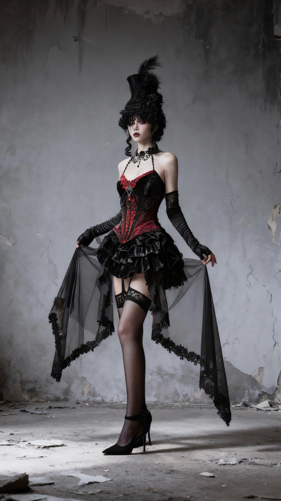 Countess of Dracula Gothic Corset Dress with Choker, Red Velvet Lace Vampire Costume, Victorian Gothic Corset Top & Layered Mesh Skirt