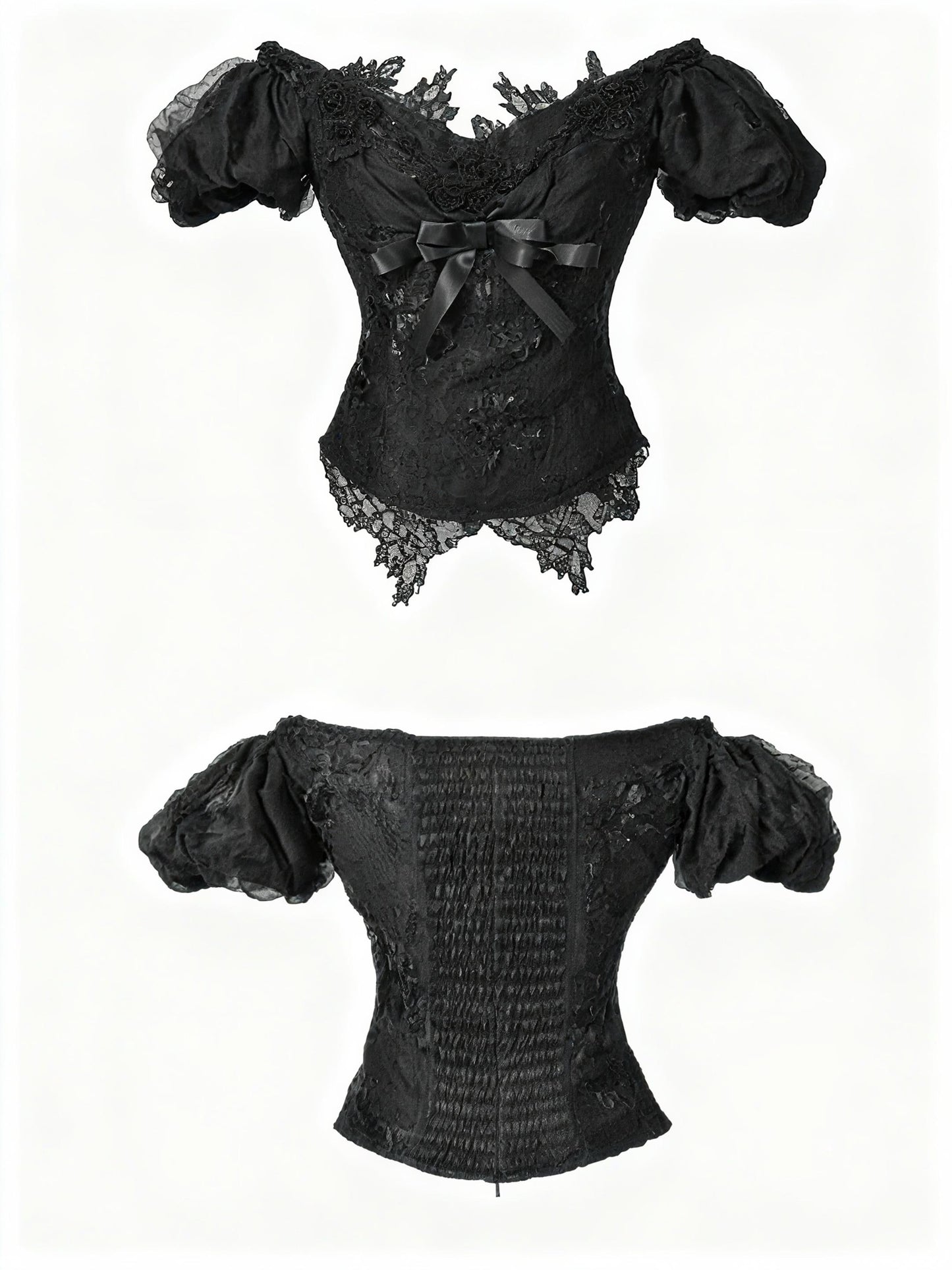 Midnight Empress Gothic 4-Piece Set | Victorian Vampire Corset Dress with Lace Top, Boned Waist Cincher, Hoop Skirt & Bustle Underskirt