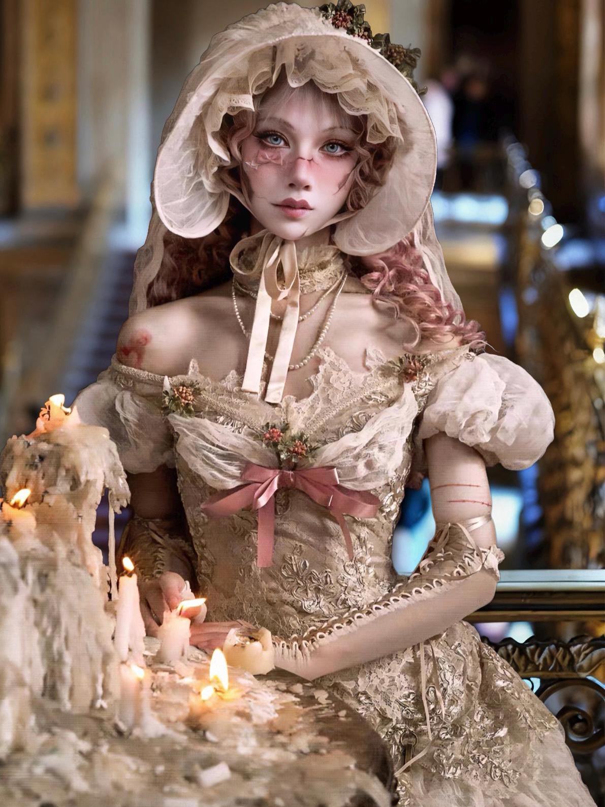 Baroque Blush Garden Lace Ball Gown with Bustle | Rococo Beige Pink Dress, Victorian Christmas Outfit, New Year Gala Historical Gown