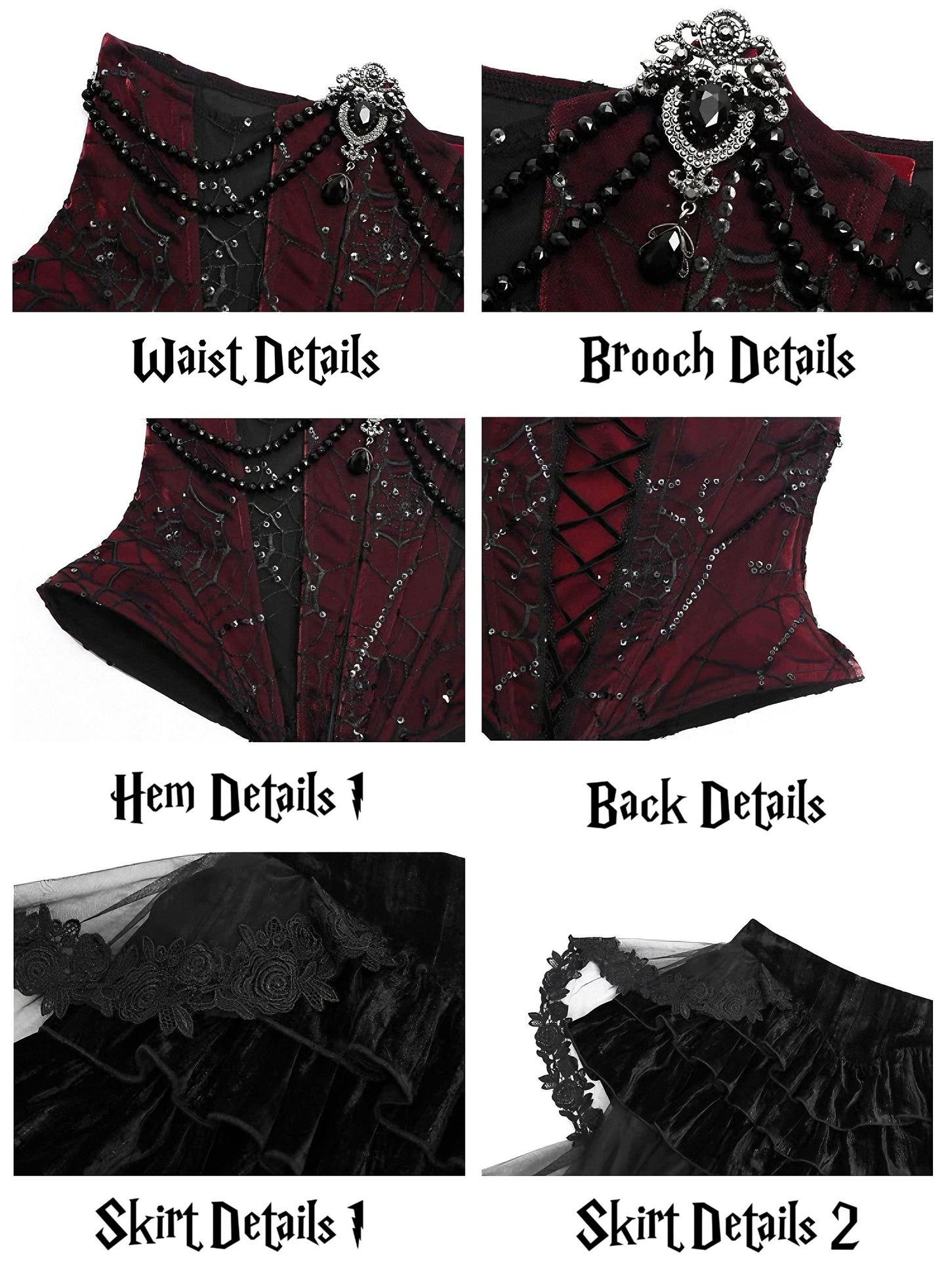 Countess of Dracula Gothic Corset Dress with Choker, Red Velvet Lace Vampire Costume, Victorian Gothic Corset Top & Layered Mesh Skirt