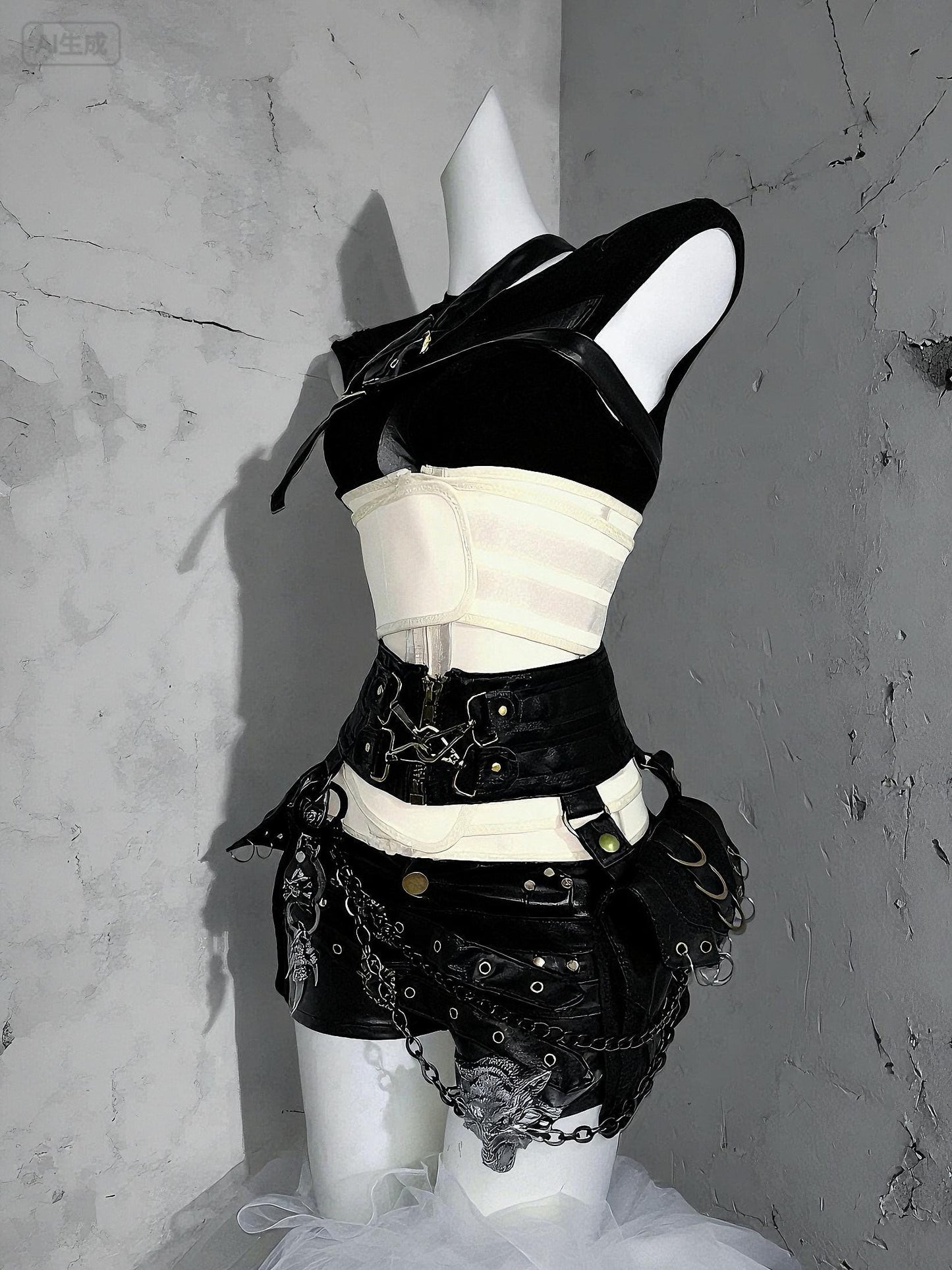 Channel Your Inner Rebel with Wolf & Skull Details-Gothic Punk Vegan Leather Shorts , Halloween Cosplay Festival Outfit,Halloween Costume