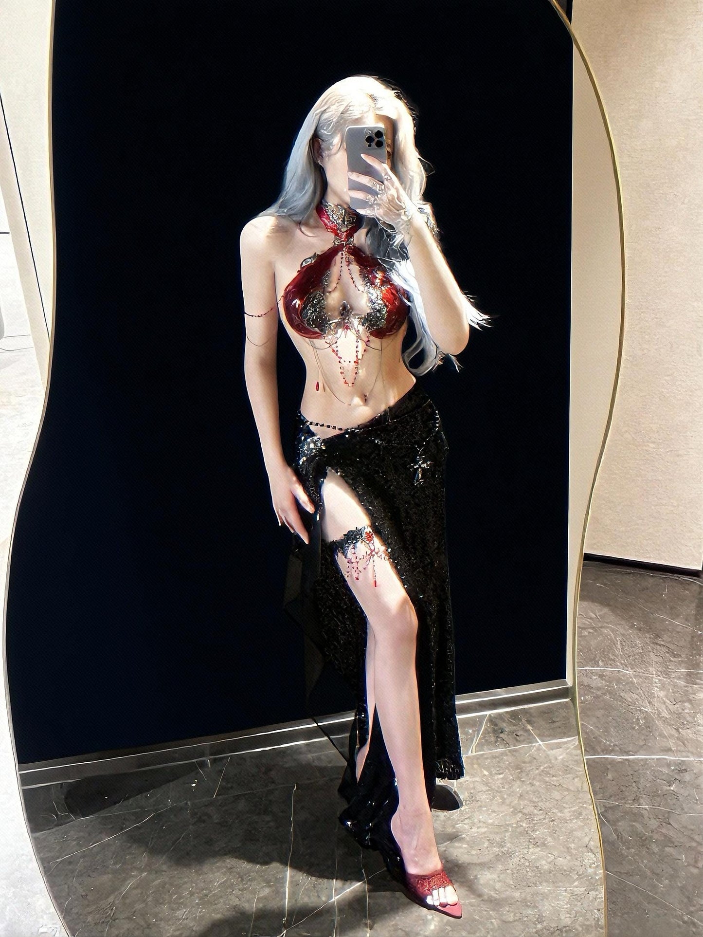 Handmade Red Rave Corset Top – Gothic Resin Silicone Bustier, Festival Rave Outfit, Fantasy Armor Lingerie, EDM, Burningman Outfit