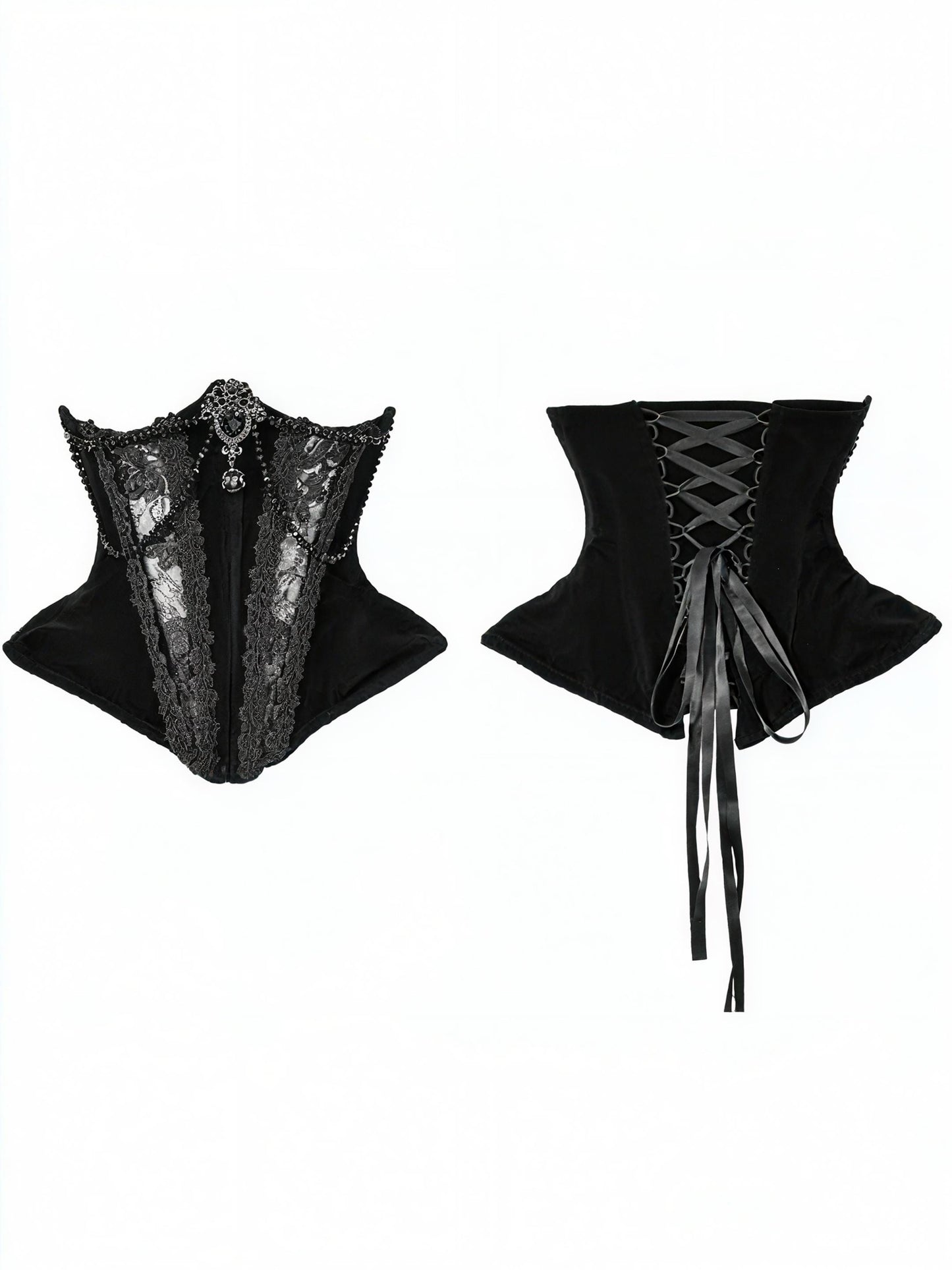 Midnight Empress Gothic 4-Piece Set | Victorian Vampire Corset Dress with Lace Top, Boned Waist Cincher, Hoop Skirt & Bustle Underskirt