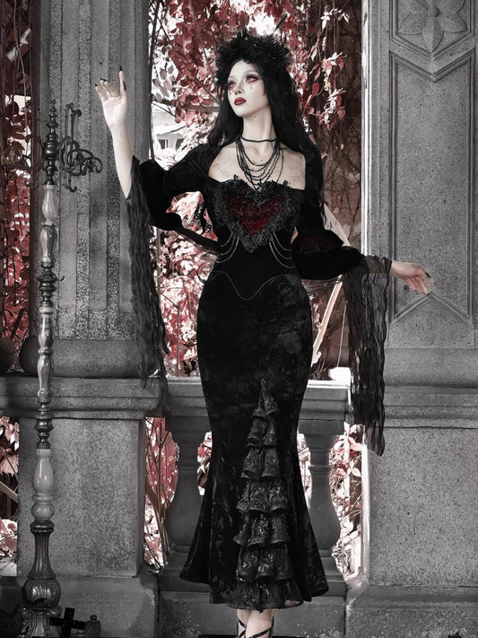 Crimson Duchess Gothic Velvet Dress | Baroque Gothic Evening Dress, Victorian Mermaid Dress, Gothic Christmas & New Year Ball