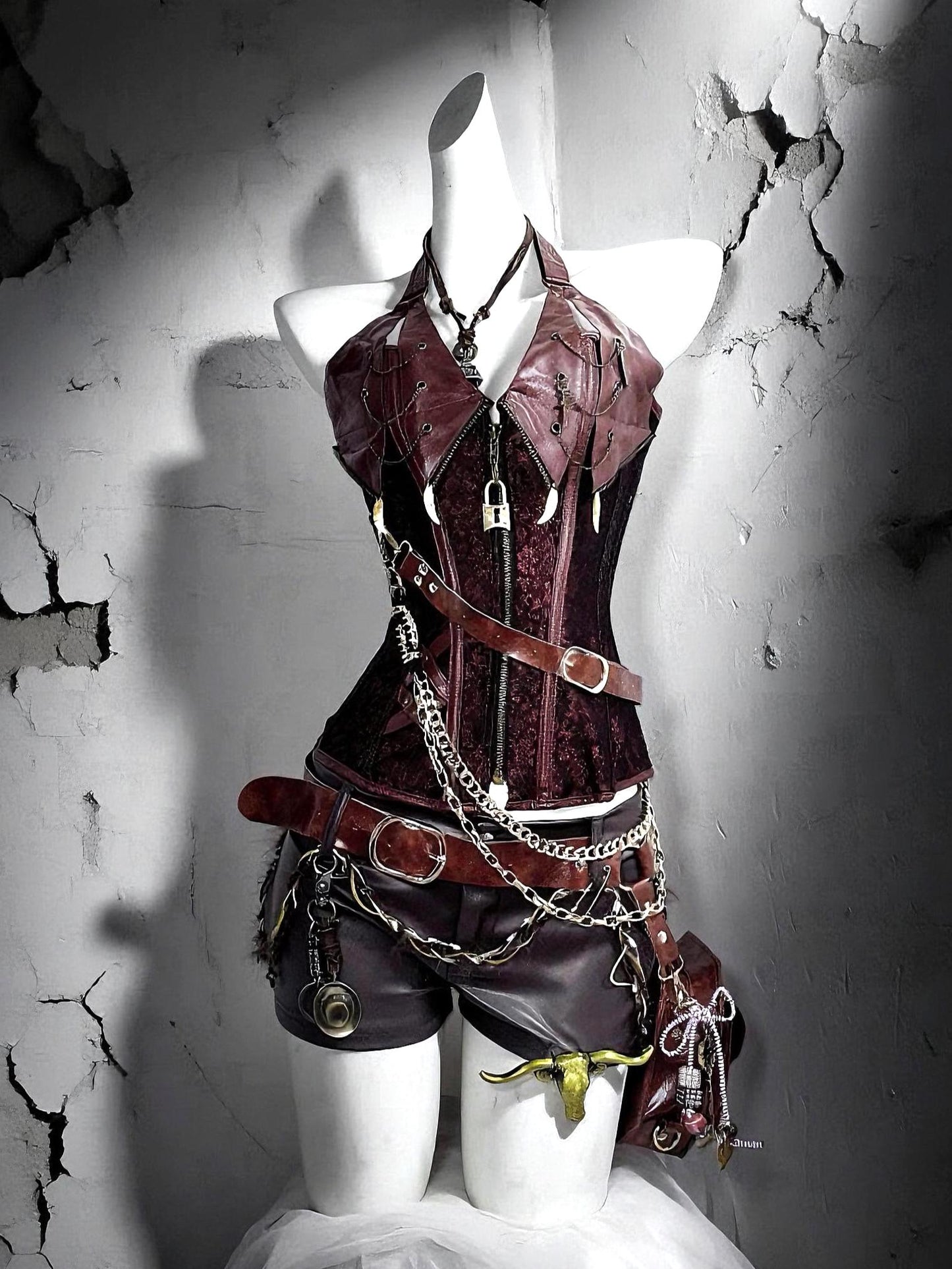 Bolldborne Gothic Pirate Costume: Vegan Leather Corset & Steampunk Shorts, Rave Outfit