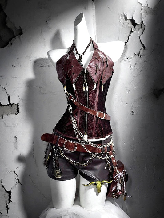 Bolldborne Gothic Pirate Costume: Vegan Leather Corset & Steampunk Shorts, Rave Outfit